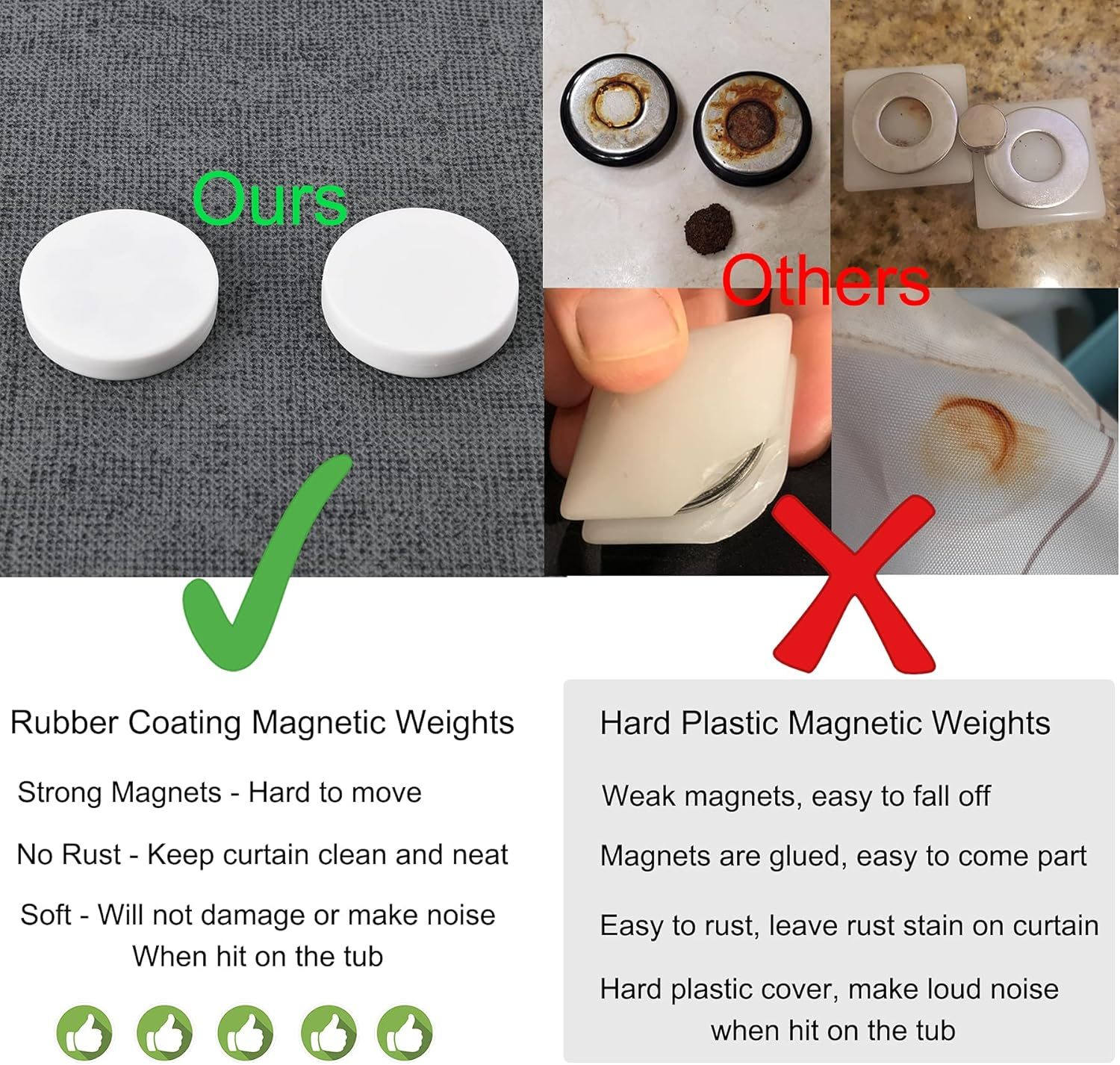 LEVOSHUA Magnetic Shower Curtain Weights, Rubber Covered Heavy Duty Weights, Prevent Curtain Liner from Blowing Around, Work for Drapery, Tablecloth, Flag, Outdoor Curtain 4 Pairs(Pack of 8) image number 2