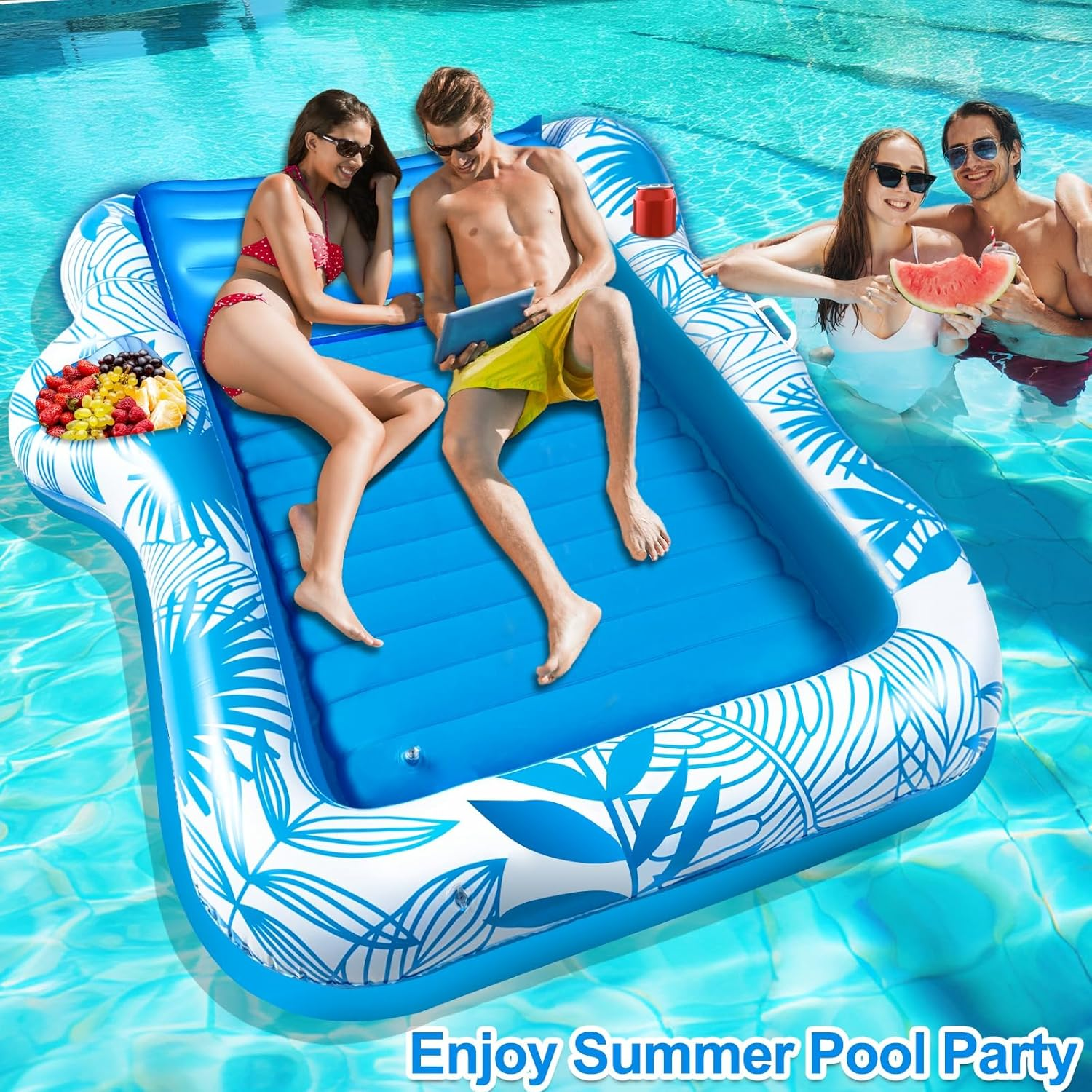 TURNMEON Inflatable Pool Float Sunbathing Lounge Floaties Raft with Cup Holder - Pink image number 2