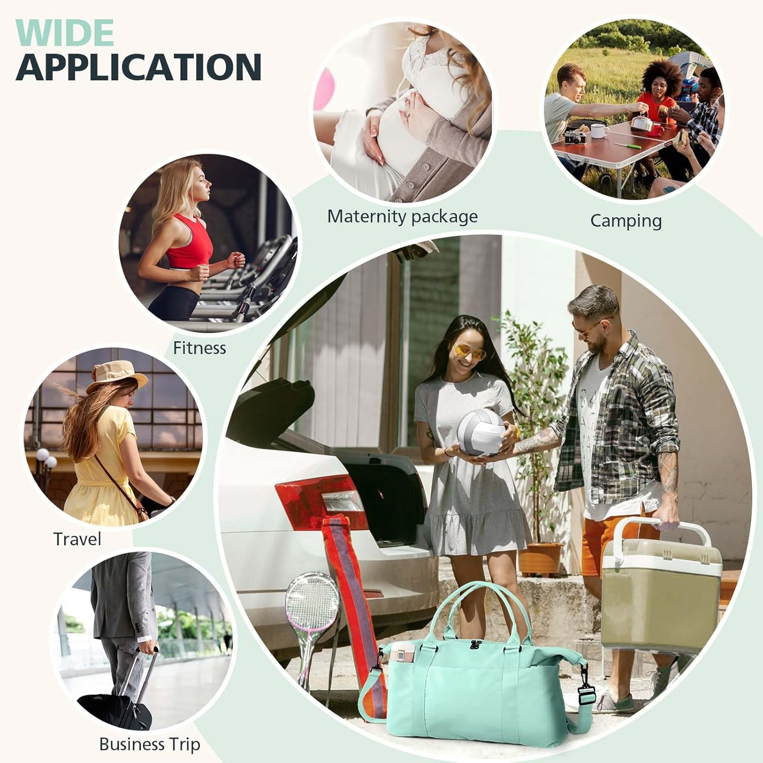 Travel Duffle Bag, Waterproof Weekender Bag Carry on Tote Bags for Women, Duffel Bag Sport Gym Bag for Men, Hospital Bag for Labor and Delivery, Overnight Bag Luggage Bag with Trolley Sleeve, 04 Cyan