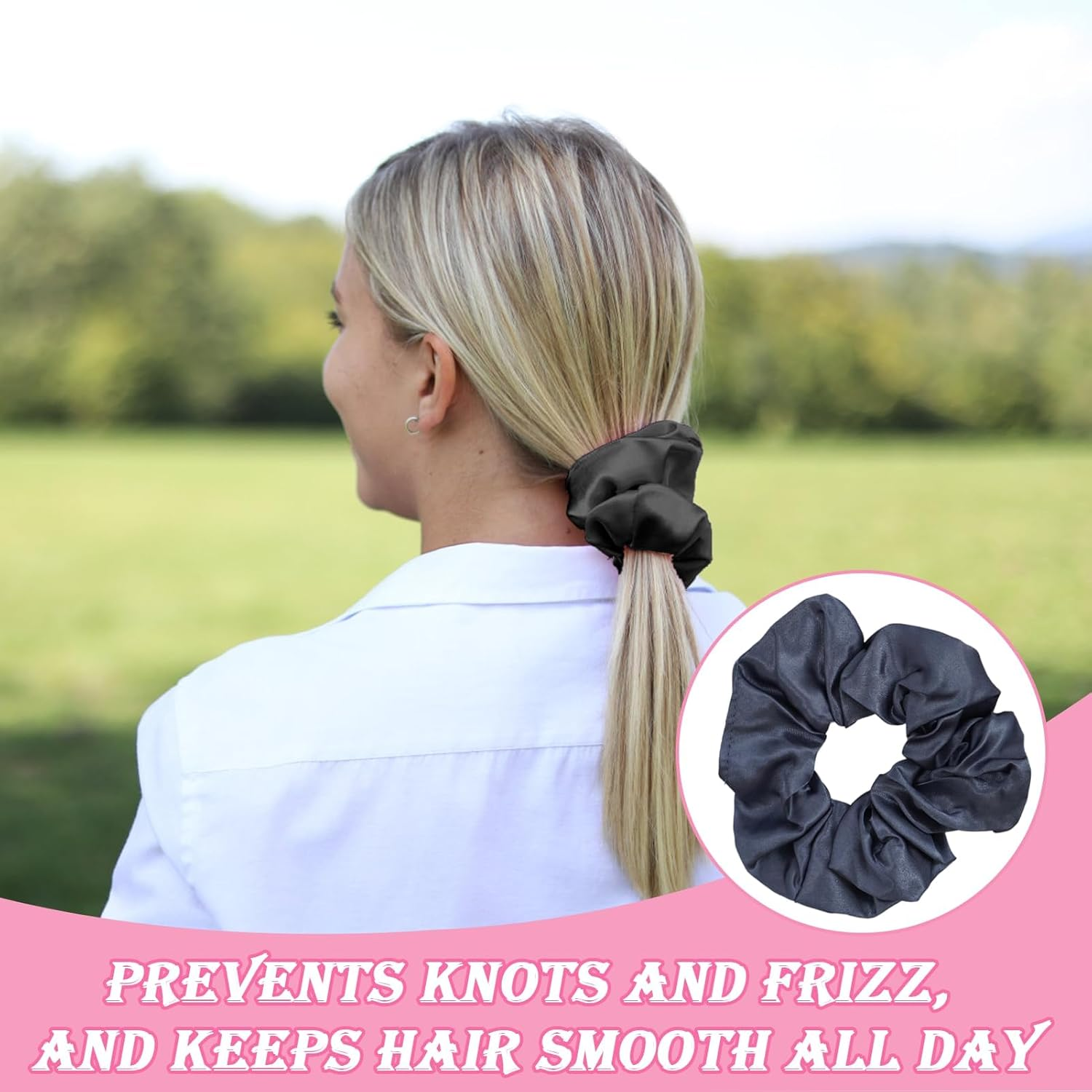 12 Pack Satin Scrunchies for Women - Soft Hair Ties, No-Damage Ponytail Holders with Elastic Band - Gentle Hair Accessories for Thick/Thin/Curly Hair (6 Colors, 2 Sizes per Set) image number 3