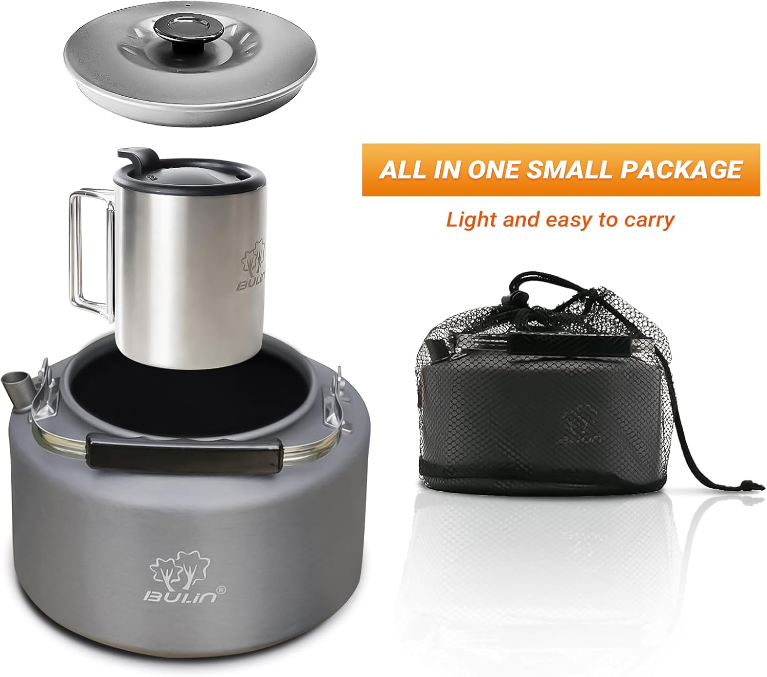 Bulin 2.2 L Camping Tea Kettle with 2 Cups Kettle Outdoor Stainless Steel Cup with Lid and Foldable Handle for Outdoor Picnic Hiking image number 4