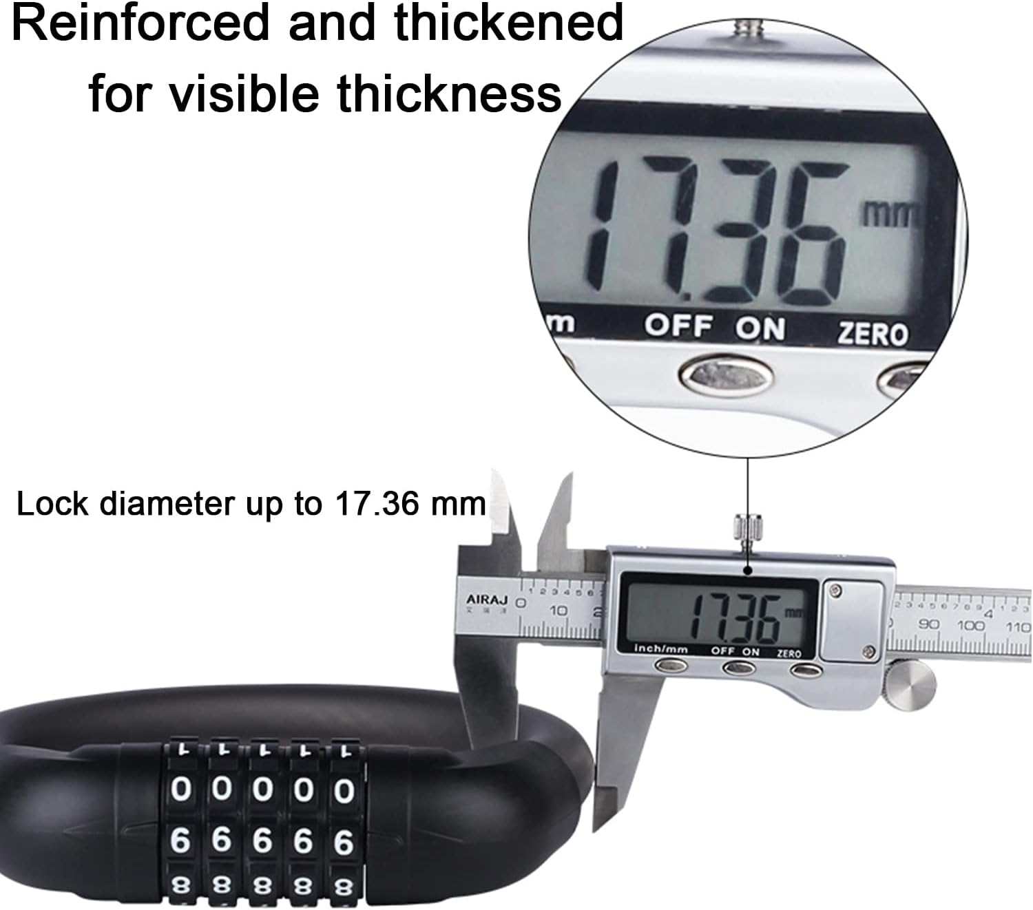 MINGKAI Bicycle Cable Lock, 87CM Alloy Combination Lock, 5-Digit Resetable, Black image number 4