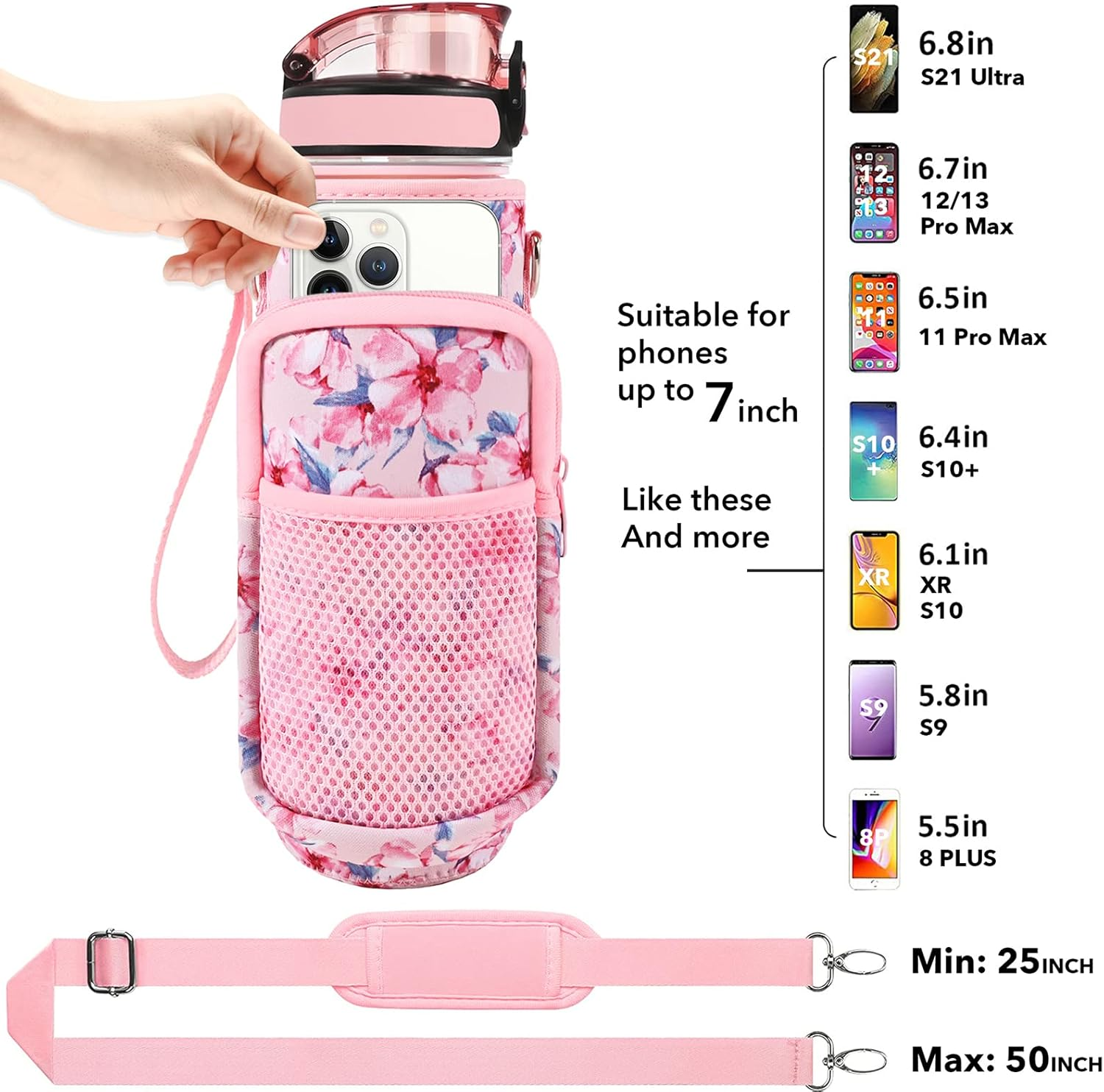 32 Oz Water Bottles with Straw & Strap, Motivational Water Bottles with Times to Drink, BPA Free Reusable Sports Water Bottle with Sleeve Carrier for Gym, Workout or Fitness (Pink Peach) image number 3