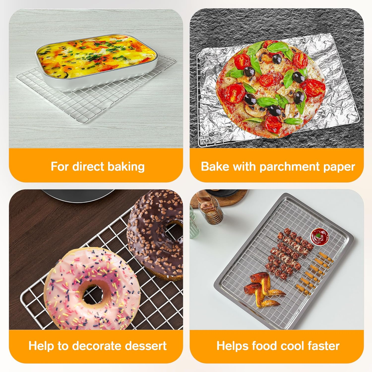 2PCS Cooling Racks for Cooking and Baking - 10" X 15"Heavy Duty Stainless Steel Wire Rack for Baking, Grilling, Roasting - Oven & Dishwasher Safe - Fits Jelly Roll Sheet Pan-Silver image number 2