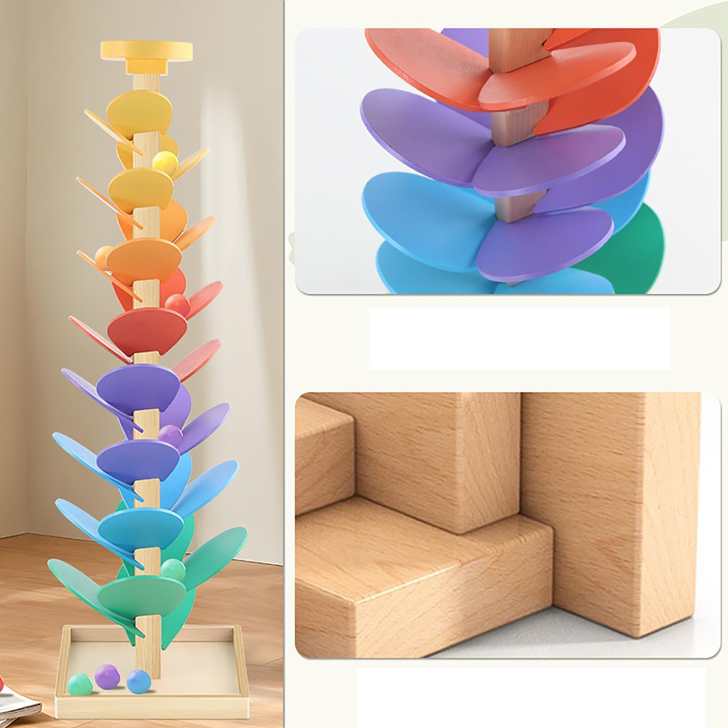 Wood Color Sorting Toys Wooden Marble Run Music Tree Montessori Toys for Kids 3+ Years Old Marble Ball Run Learning Game (Color) image number 4