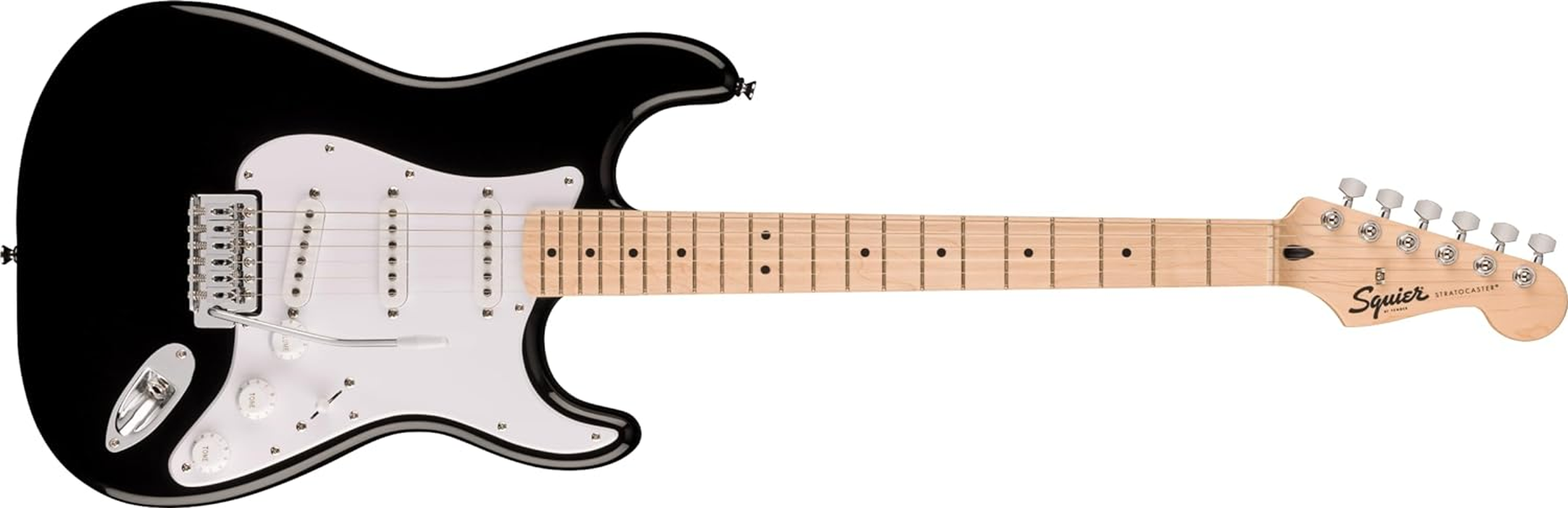 Fender Squier by Fender Sonic Stratocaster Electric Guitar, Maple Fingerboard, White Pickguard, Black, Comes with Free Virtual Lessons image number 3