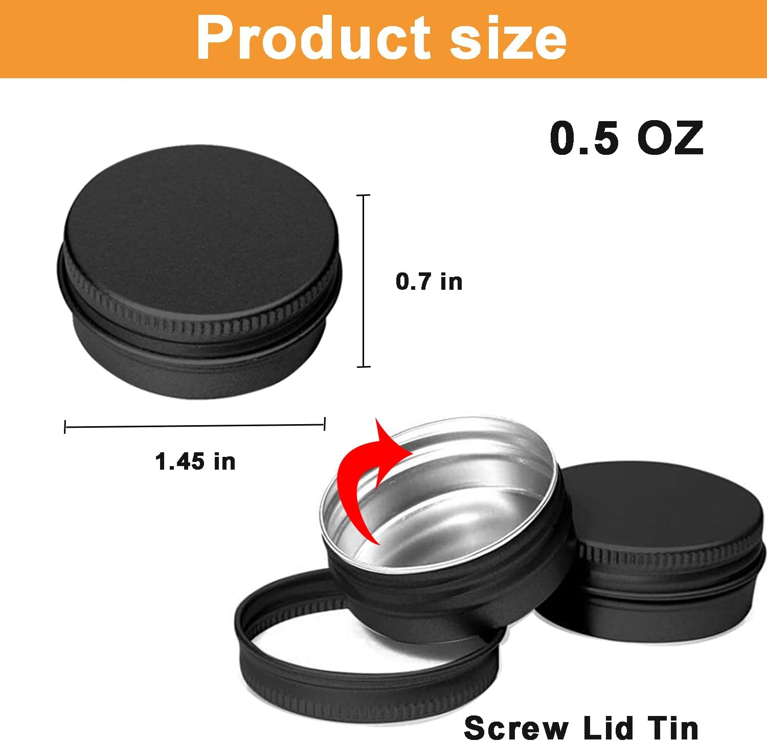 30 Pack Aluminum Tin Cans, 0.5 Ounce Aluminum Screw Lid round Tin Container Bottle, Storage Tin Containers for Creams,Lip Balm, Eye Shadow（Black） image number 3