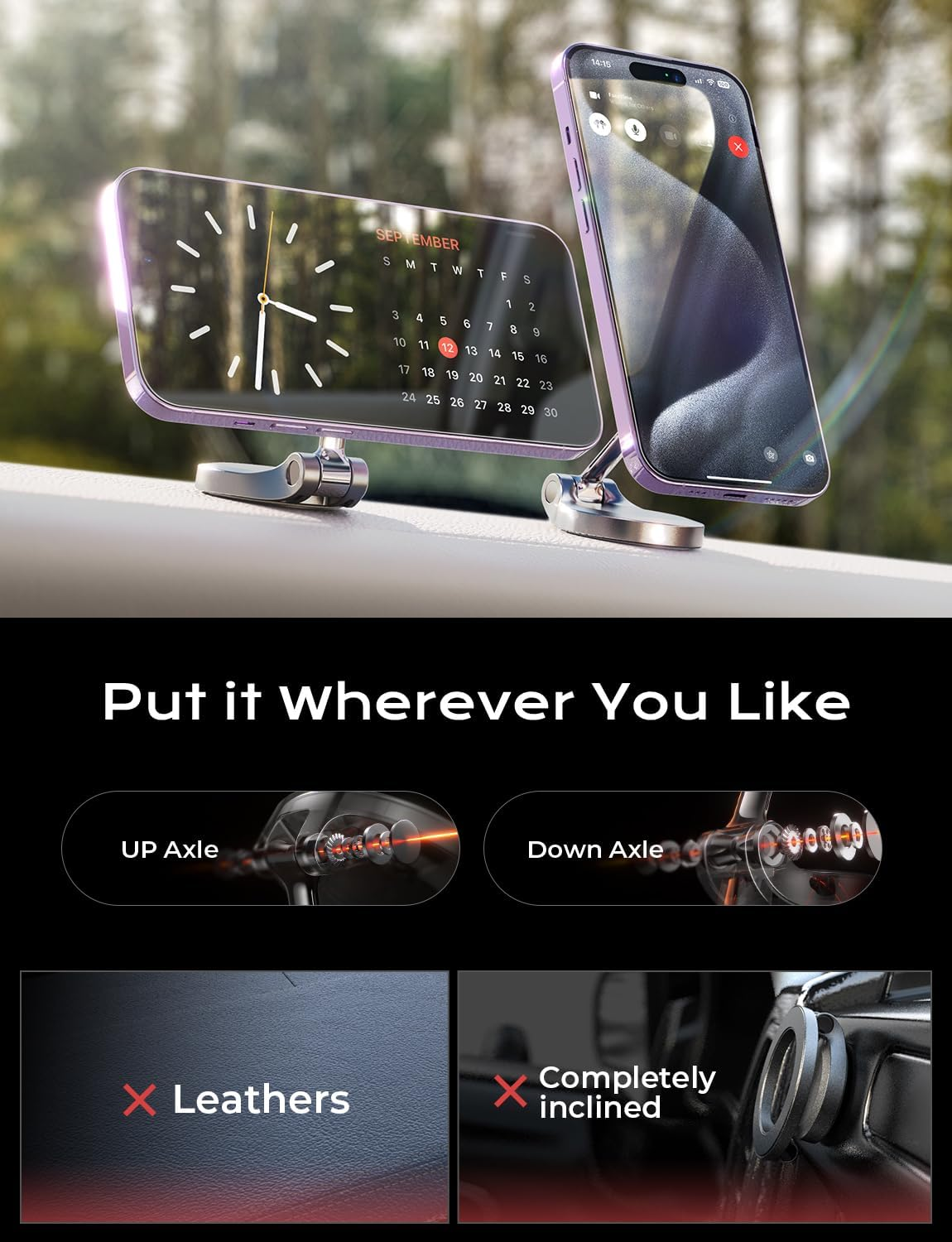 LISEN for Magsafe Car Mount [24 Permanent Magnets] Magsafe Phone Holder Car Accessories for Cars Magnetic Phone Car Mount for Iphone 16 GPS Car Holder Fits Iphone 16 Pro All Phones with Metal Ring image number 5