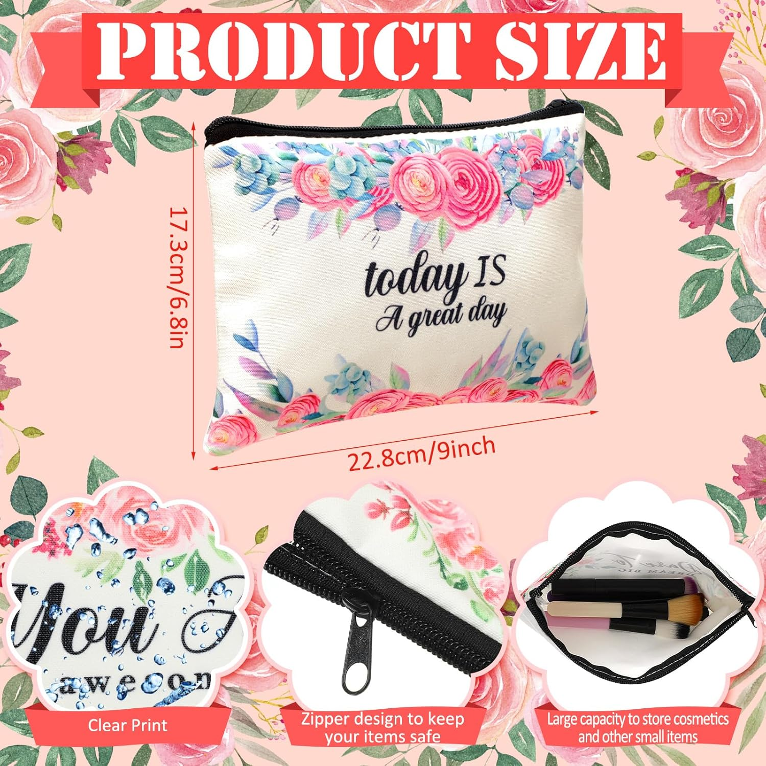 Pinkunn 16 Pcs Valentines Canvas Makeup Bags Bulk Inspirational Christian Women Religious Galentine Gifts Inspirational Bible Verse Pencil Pouch Makeup Bags with Zipper for Travel, as Shown in Picture