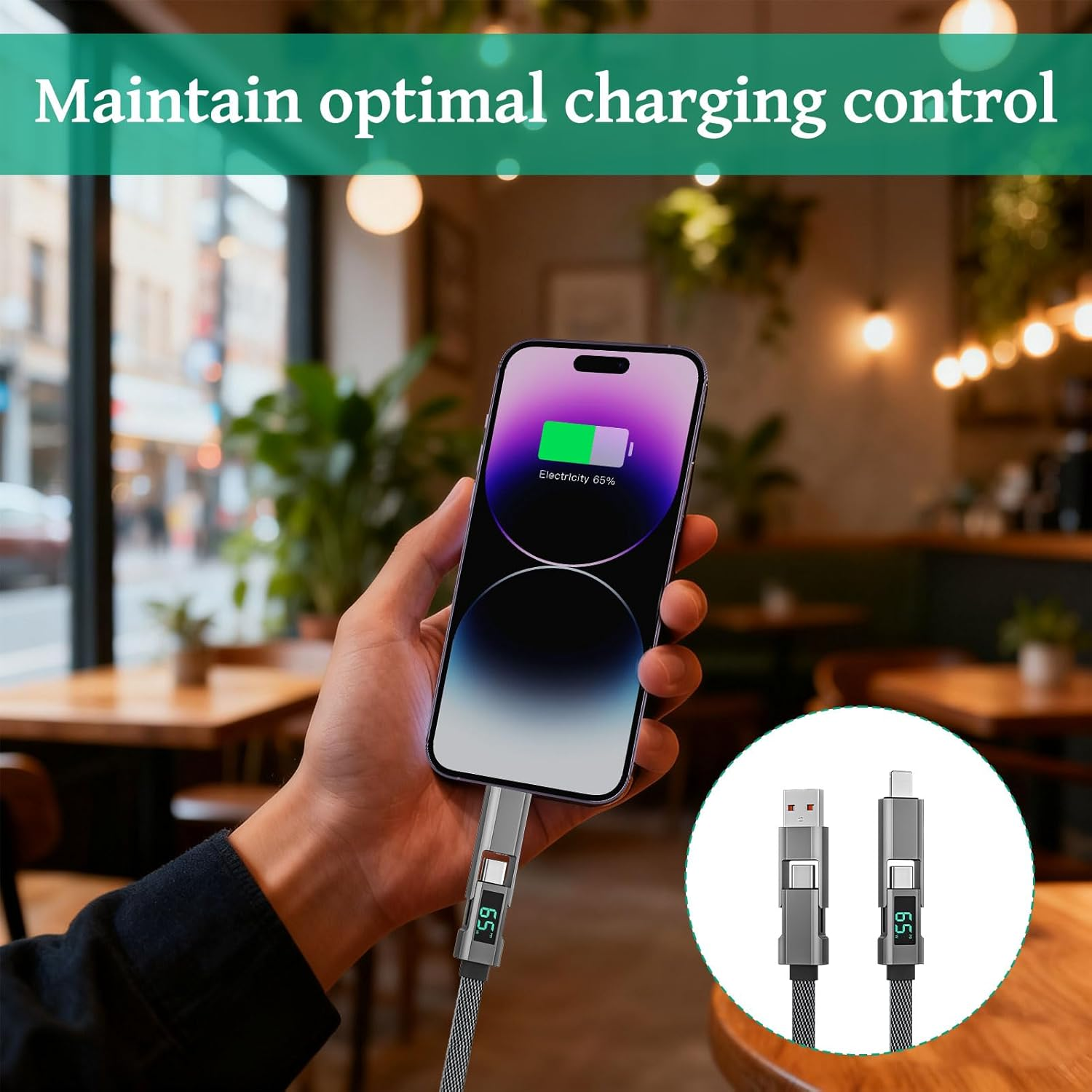 4 in 1 Charging Cable, 1M USB to Light-Ning Cable, USB a to Light-Ning Cables, 65W Multi-Port Universal Charger, PVC Braided Cables, Compatible with Iphone 16/15/14, Ipad, Android Phones image number 3