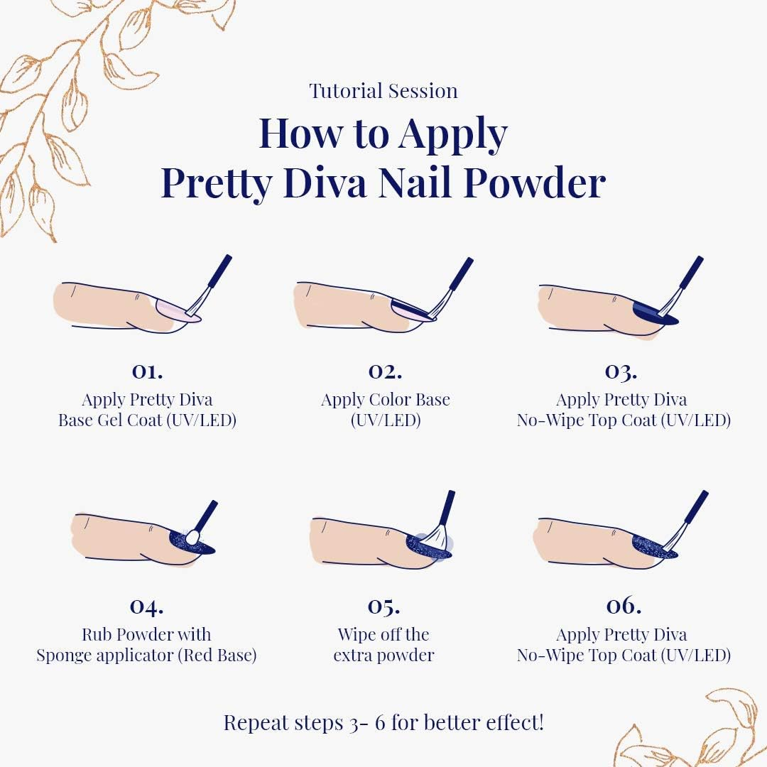 Prettydiva Chrome Nail Powders - 6 Colors Solid Chrome Nail Powders Mirror Finish Palette Set, Rose Gold Silver Red Pink Champagne Mutil Chrome Powder Metallic Nail Pigment Powder for Nails image number 3