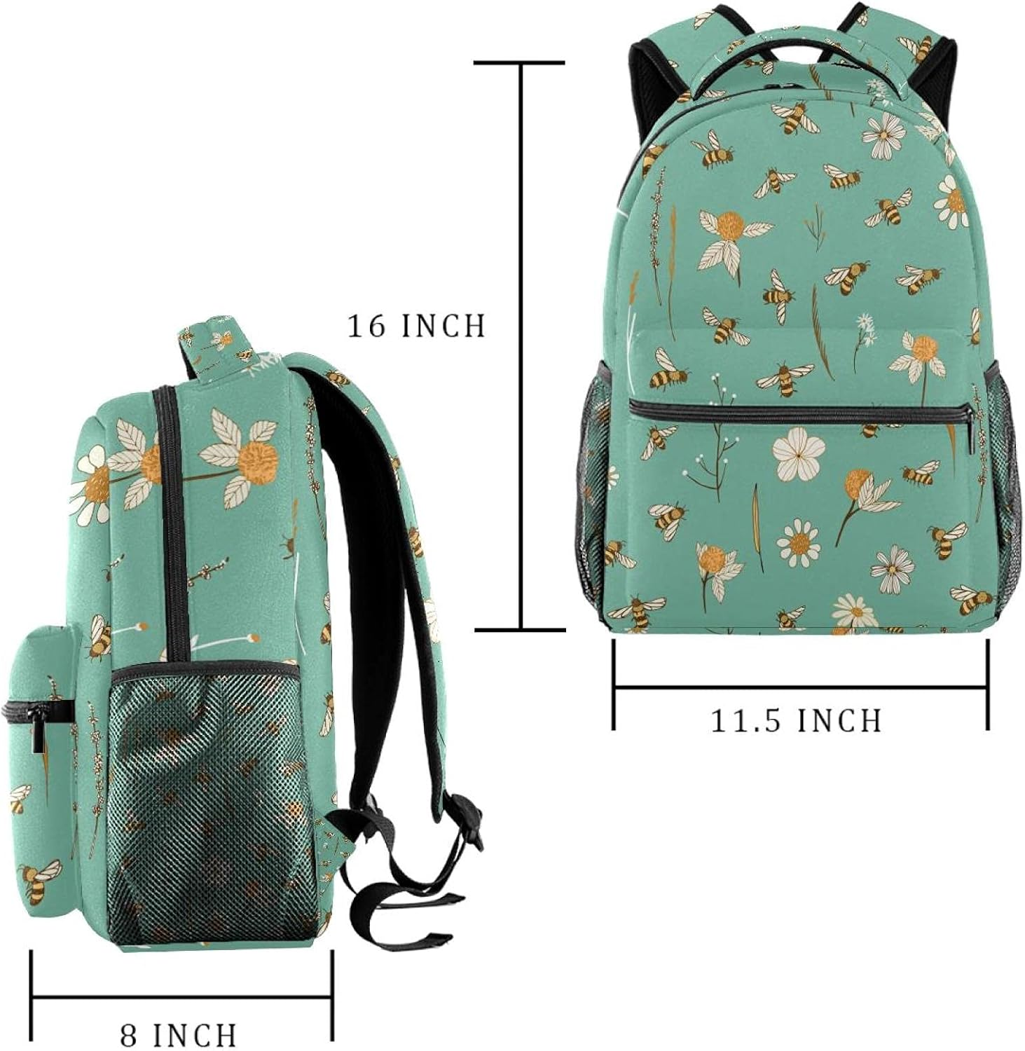 Bees and Flowers Pattern Backpack Students Shoulder Bags Travel Bag College School Tote Backpacks image number 5