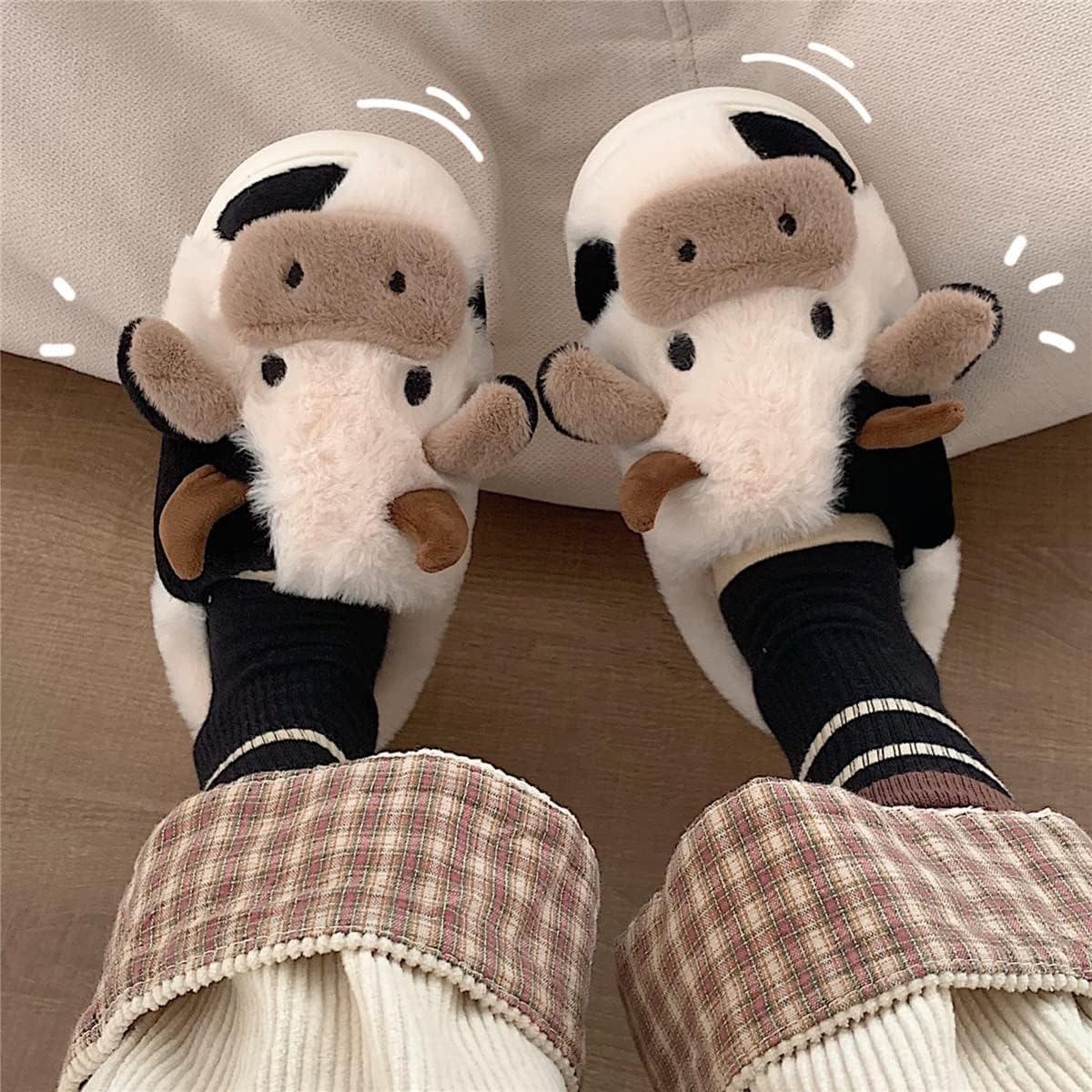GGOOB Women'S Kawaii Slipper, Cotton Animal Print Slippers for Female, Plush Cow House Slippers in 3 Sizes image number 1