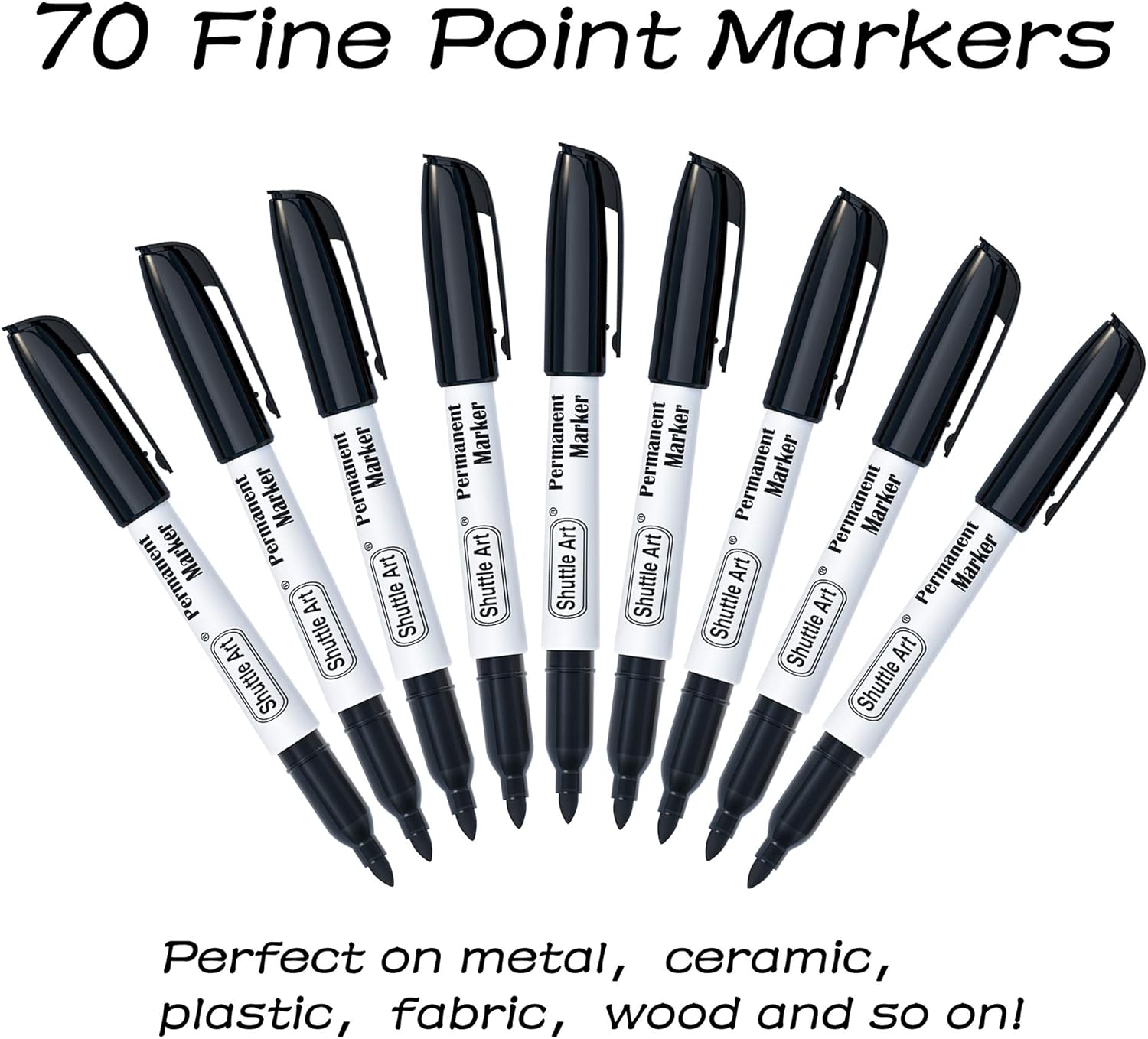 Shuttle Art Permanent Markers, 70 Pack Black Permanent Marker Set,Fine Point, Works on Plastic,Wood,Stone,Metal and Glass for Doodling, Marking image number 3