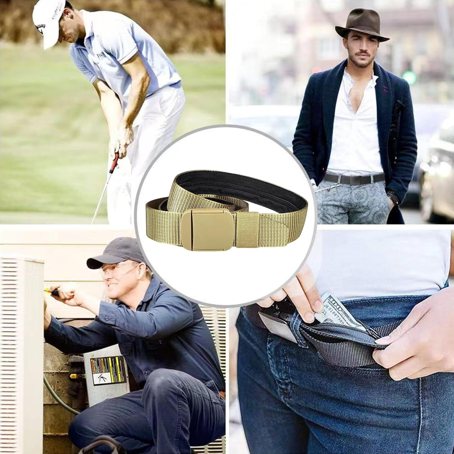 Travel Security Money Belt, Money Belt with Hidden Money Pocket, Undercover Hidden Wallet, Adjustable Canvas Belt for Travel, Money Waist Belt Bag, Anti-Theft Passport Wallets for Men & Women image number 4