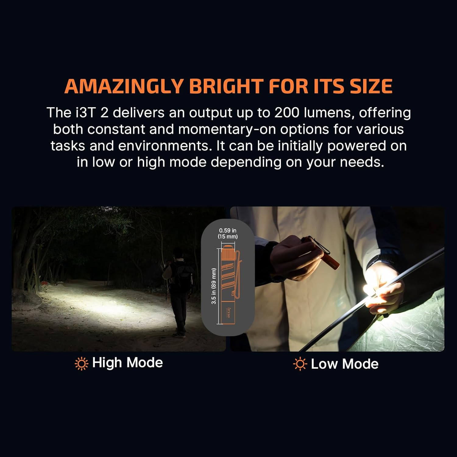 OLIGHT I3T 2 EDC Dual-Output Flashlight Cordless Night Torch Max 200 Lumens IPX8 Waterproof Flashlight Battery Torch for Travel, Inspection, Gift (Orange) image number 3