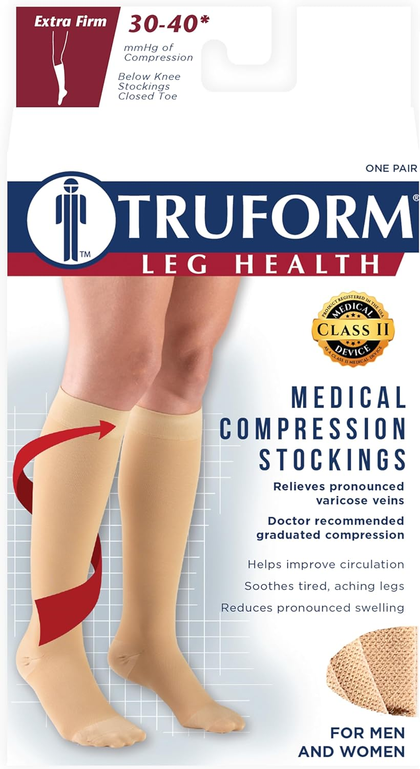 Truform 30-40 Mmhg Compression Stockings for Men and Women, Knee High Length, Closed Toe image number 6