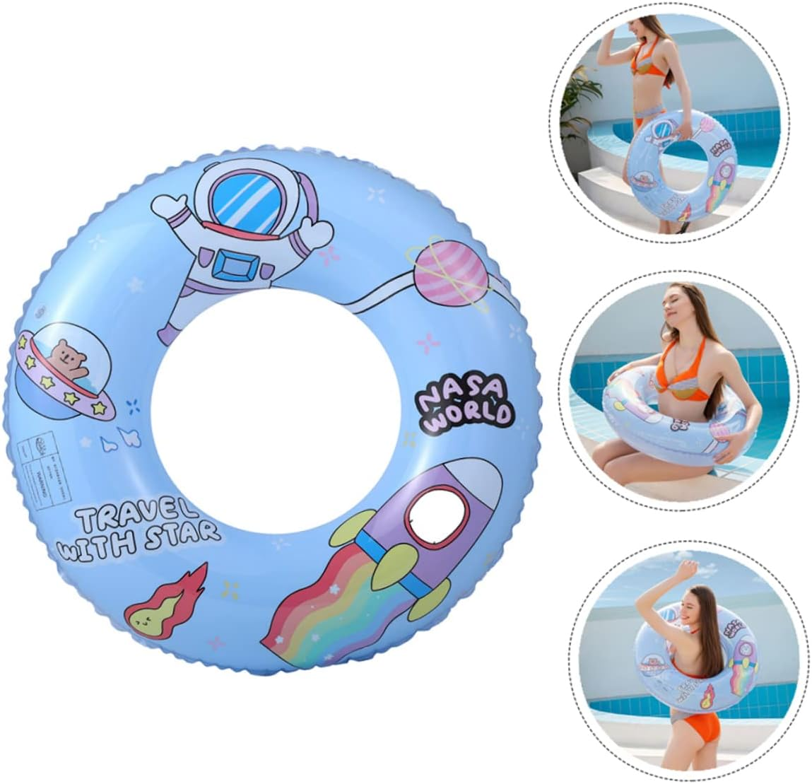 ERINGOGO Cartoon Rabbit Astronaut Pattern Inflatable Lifebuoy PVC Swim Ring Adult Swim Ring Leakproof Nozzle Comfortable image number 2