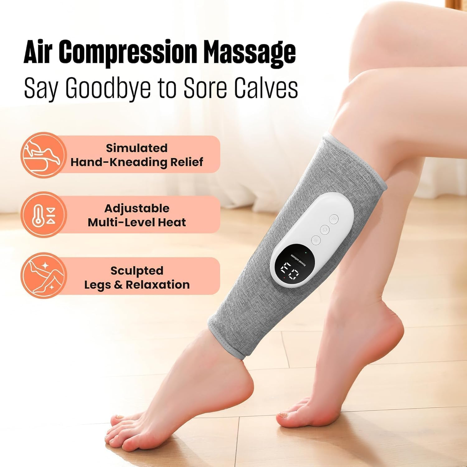 Leg Massager for Circulation and Pain Relief, Calf Air Compression Massager with Heat, Leg Massager with 3 Intensities, 3 Modes, Easy to Use, Muscle Relaxation, Gifts (Grey-1 Pcs) image number 6