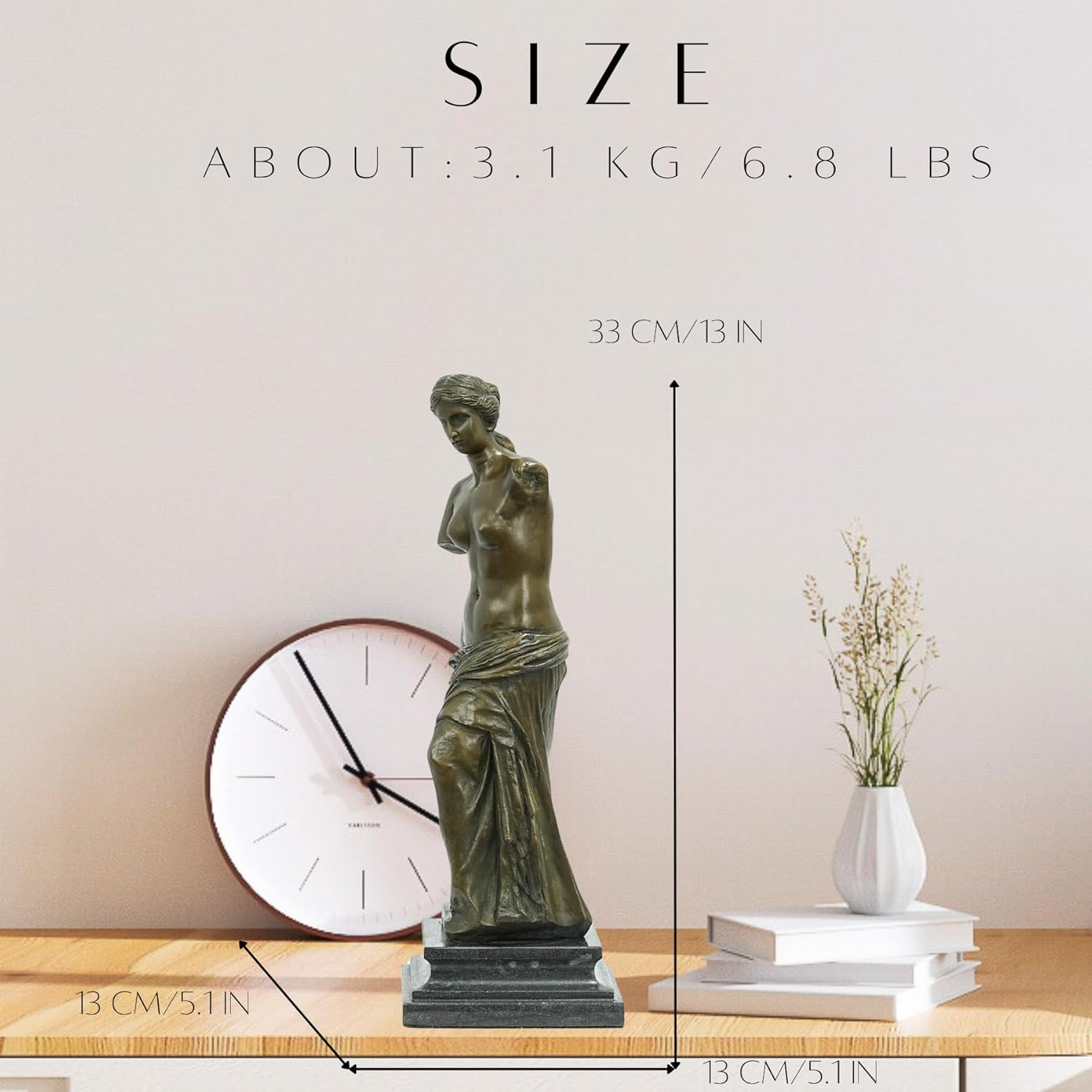 Youfine Classic Bronze Venus De Milo Sculpture,Greek Goddess Aphrodite Figurines Bronze Statue and Sculpture for Home Office Decor and Precious Gift (13"&6.9 Lb) image number 6