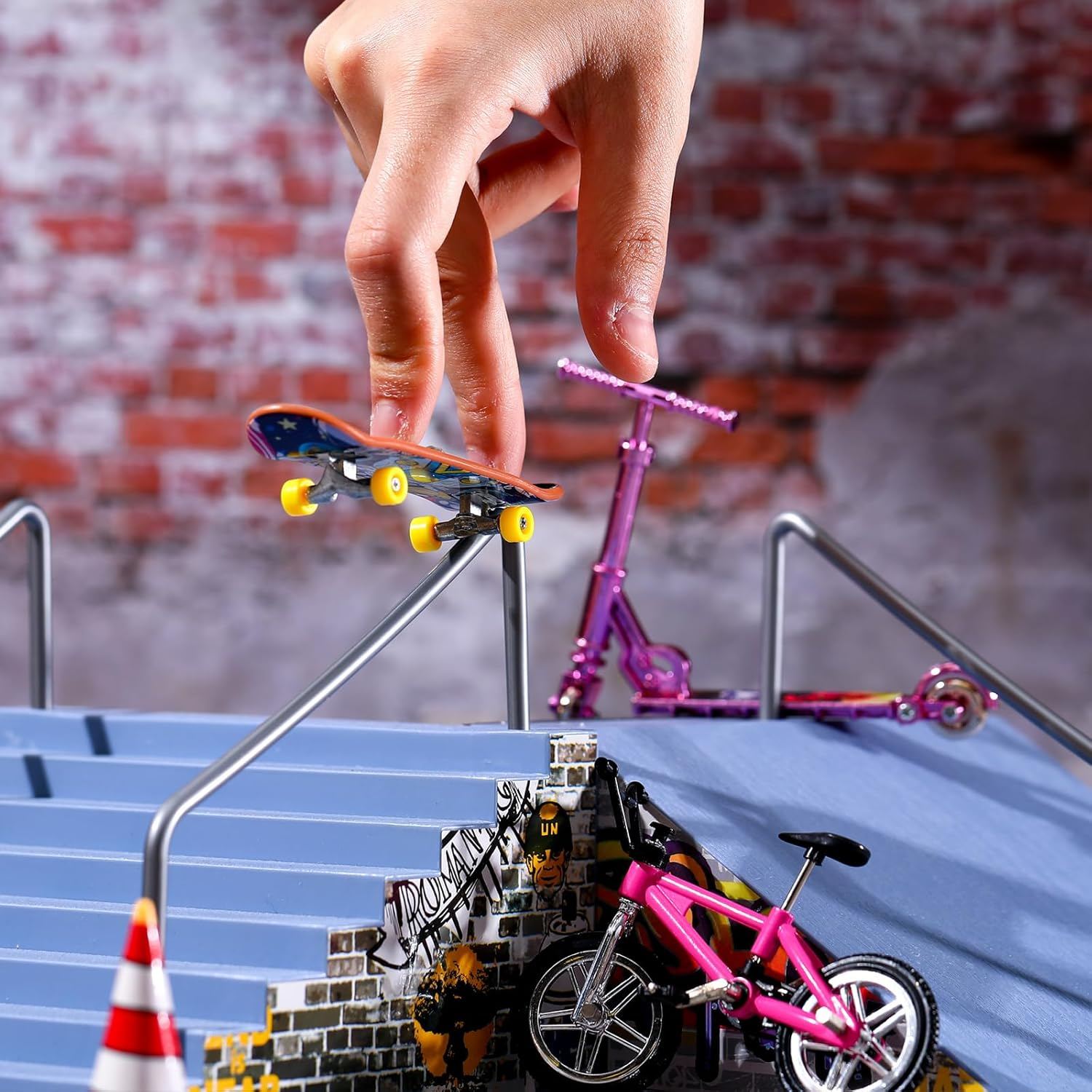 31 Pieces Mini Finger Toys Set Includes Finger Skateboards, Finger Bikes, Mini Scooters and Matched Wheels and Tools Accessories Educational Toys for Party Favors (Fun) image number 2