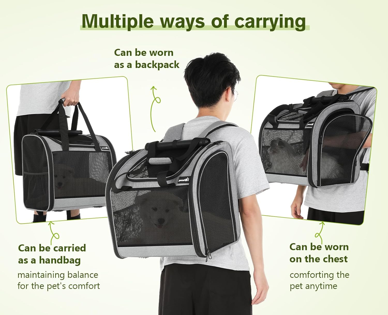 Pecute Cat Carrier, Pet Handbag and Backpack, Pet Carrier with Ventilated Design, Foldable Pet Carrier Backpack for Cats and Dogs, Dog Backpack Carrier with Safety Strap image number 3