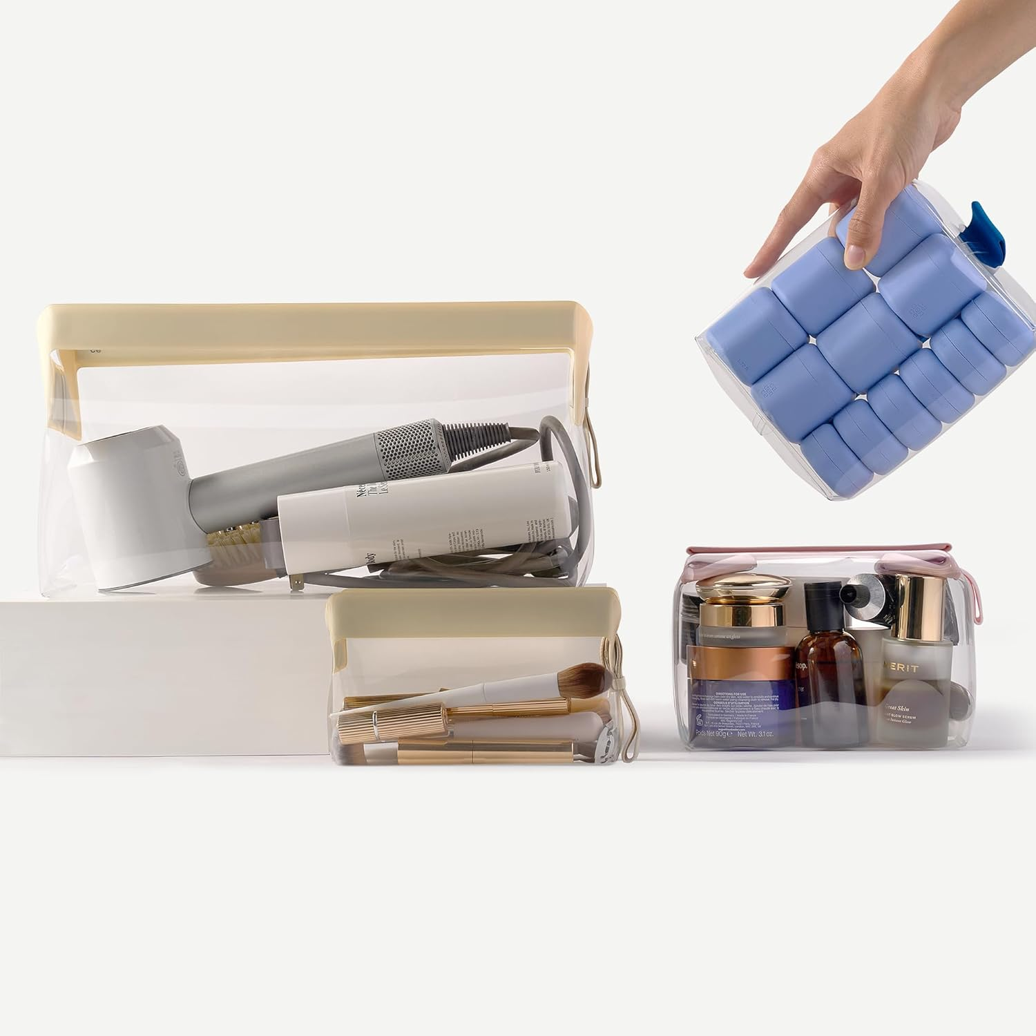 Cadence Parcel - Clear Dopp Kit with Magnetic Closure - Durable and Leak-Resistant Travel Toiletry Kit - Tsa-Compliant & Modular Design - Hygiene Bag for Travel Essentials - 1 Qt - Pebble image number 6