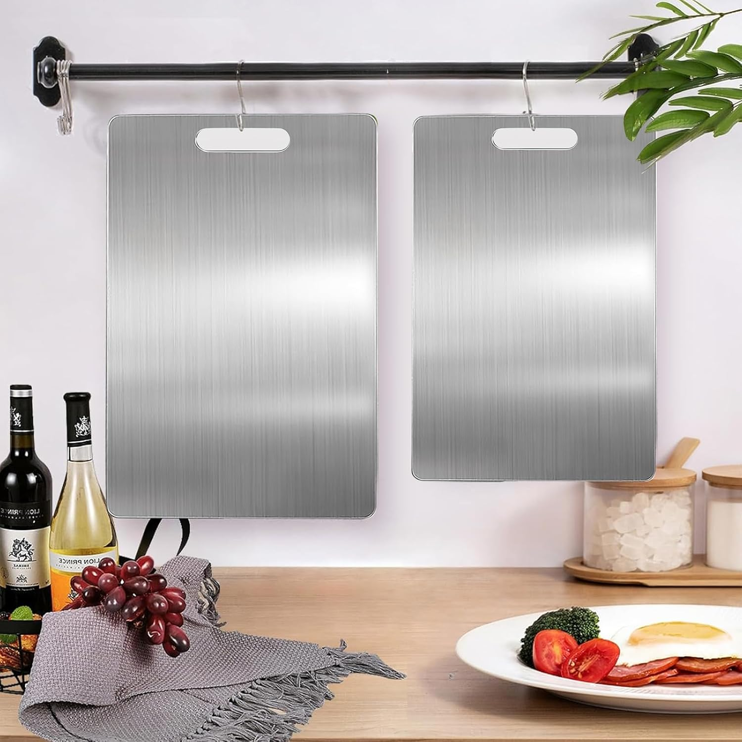 2 Pack Cutting Boards for Kitchen, Stainless Steel Cutting Board, Upgrade Double Sided Board, 304 Stainless Steel Food Grade Cutting Board for Meat Fruit & Vegetable(34&times;23, 39&times;28Cm) image number 4
