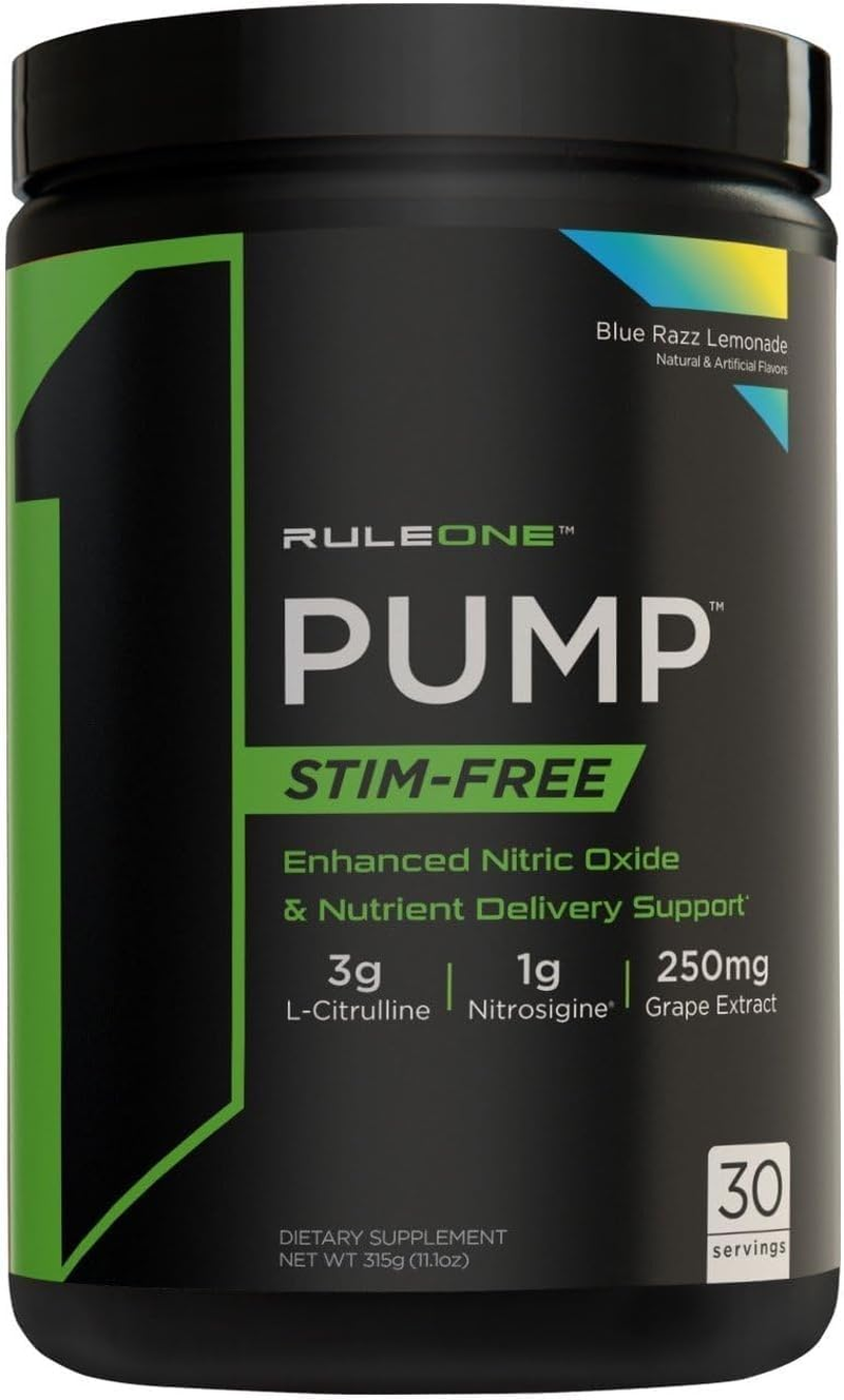 Rule 1 Pump Stim-Free Nitric Oxide Support Pre-Workout Powder 231 G, Unflavoured (30 Servings)