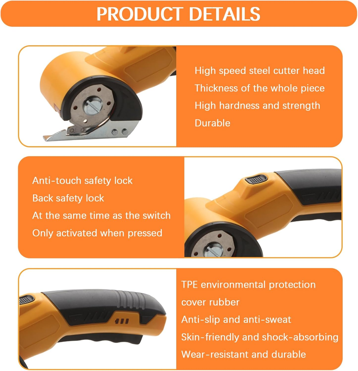 Migazelle Electric Scissors, Cordless Rotary Box Cutter for Cardboard, Fabric, Leather, Plastic & Carpet, USB Rechargeable, Safety Lock, LED Light, Ergonomic Design for Easy Cutting (Yellow) image number 2