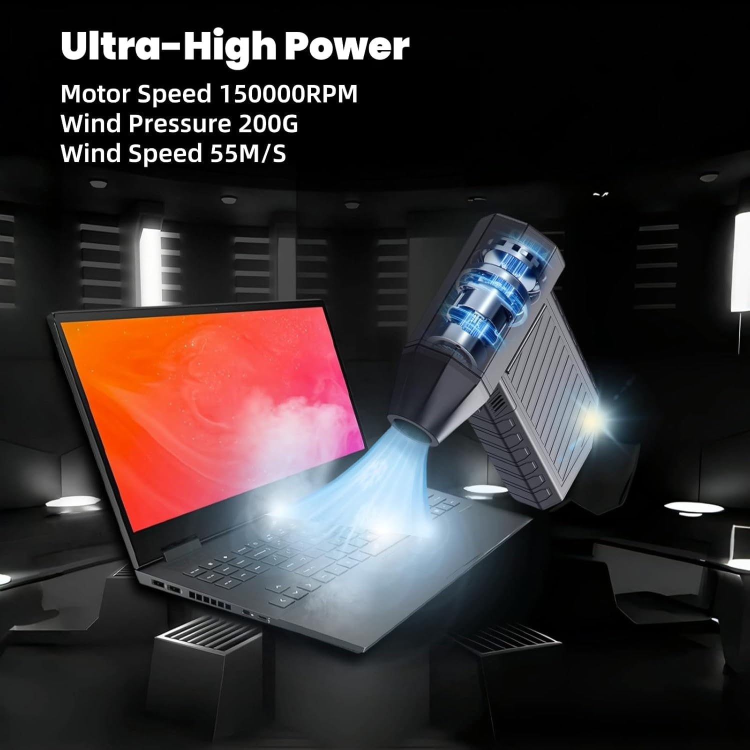 Lecoirrax Compressed Air Duster, 150000RPM Mini Air Blower Turbo Fan, 3 Gear Adjustable High Speed Electric Air Duster with LED Light, Cordless Air Duster for Car Computer Keyboard Office Home Outdoor image number 5