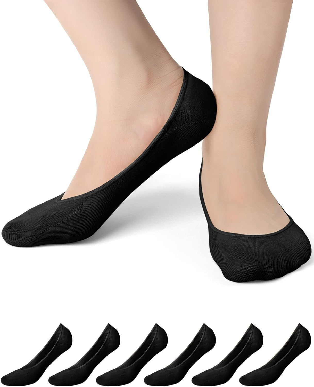 Women No Show Socks - 6 Pairs Non Slip Lace Invisible, Lace Women Shoe Liners Ladies Ultra Low Cut Liner Lace Boat Socks for Sneakers High-Heel Shoes - Black Invisible image number 0