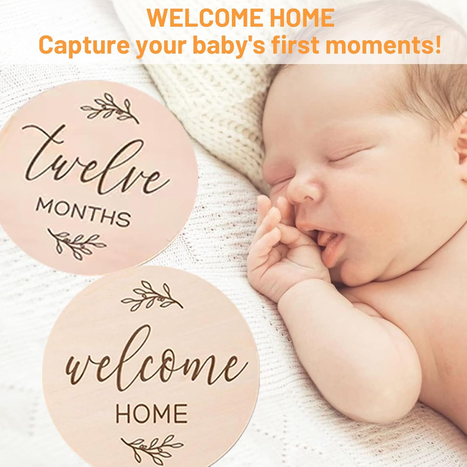 7 Pcs Wooden Baby Milestone Cards | Double-Sided Monthly Signs | Hello World Baby Sign | Newborn Infants 0-12 Months | Growth Recording Gift Set image number 5
