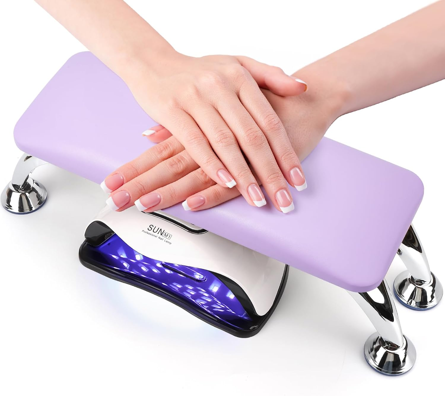 Nail Arm Rest for Acrylic Nails, Microfiber Leather Nail Hand Rest Cushion for Nails, Soft Hand Pillow Footstool with 4 Stainless Steel Stands Thick Sponge Nail Pillow for Nail Tech Use (Black)