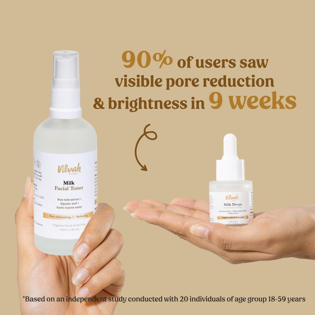 Vilvah Store Skin Hydrating Combo | Milk Drops Serum | Milk Face Toner | Minimizes Pores and Hydrates Skin | Balances & Restores Skin'S Ph Levels