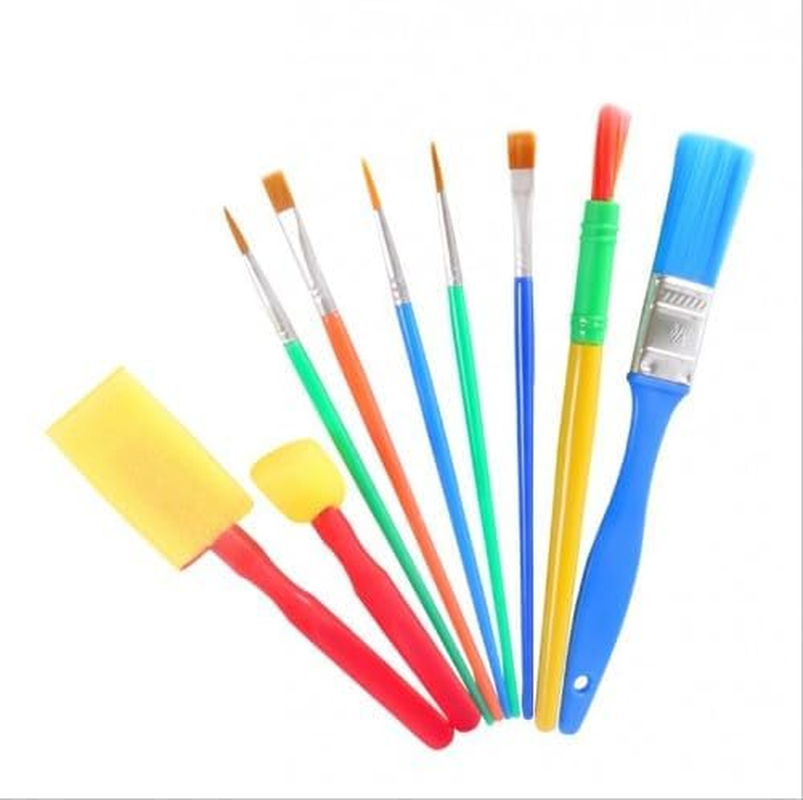 Colorful Kids Paint Brush Set, 9 Pcs Childrens Paint Brushes, Plastic Paintbrushes Starter Set, Paint Brushes Set, Sponge Paint Brushes for Kids, for Watercolor Oil Acrylic Painting Drawing Tools image number 3
