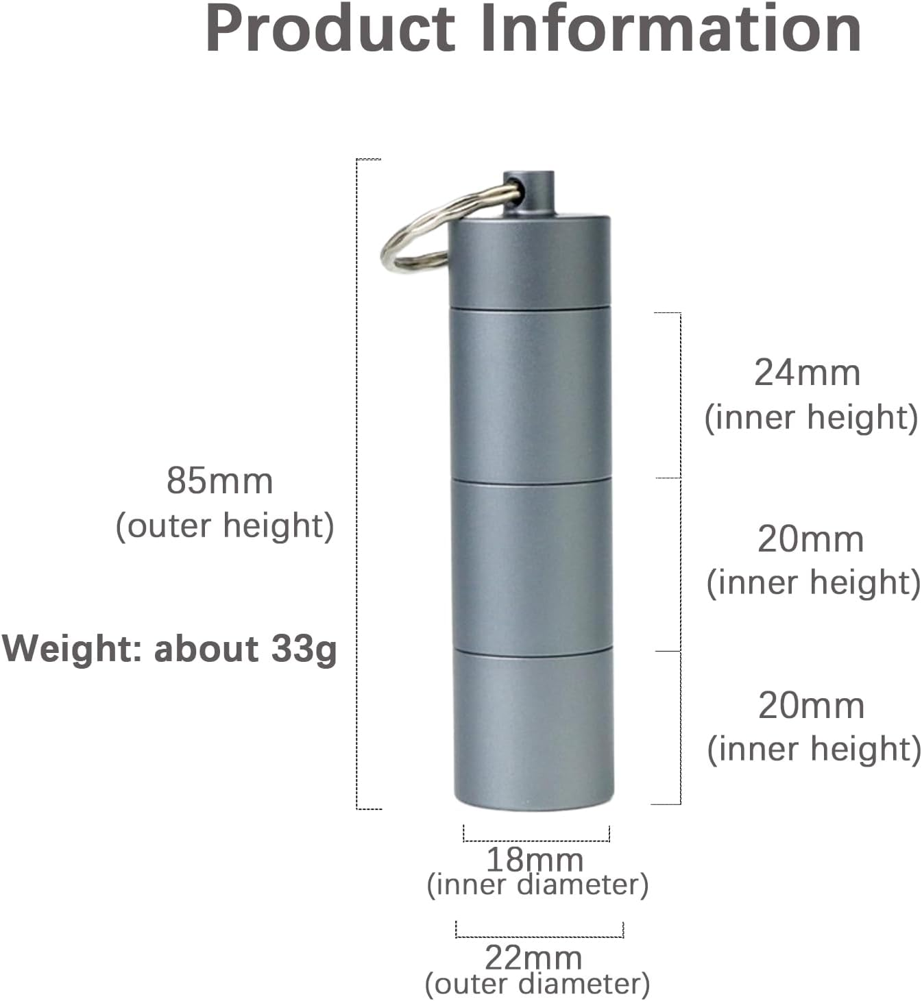 Keychain Pill Organizer, Waterproof Pill Holder 3 Compartments Detachable, Small Portable Pill Case for Travel Pocket Purse, Aluminium Alloy Pill Container, EDC Pill Fob for Outdoor/Daily/Emergency (Grey) - Black image number 5