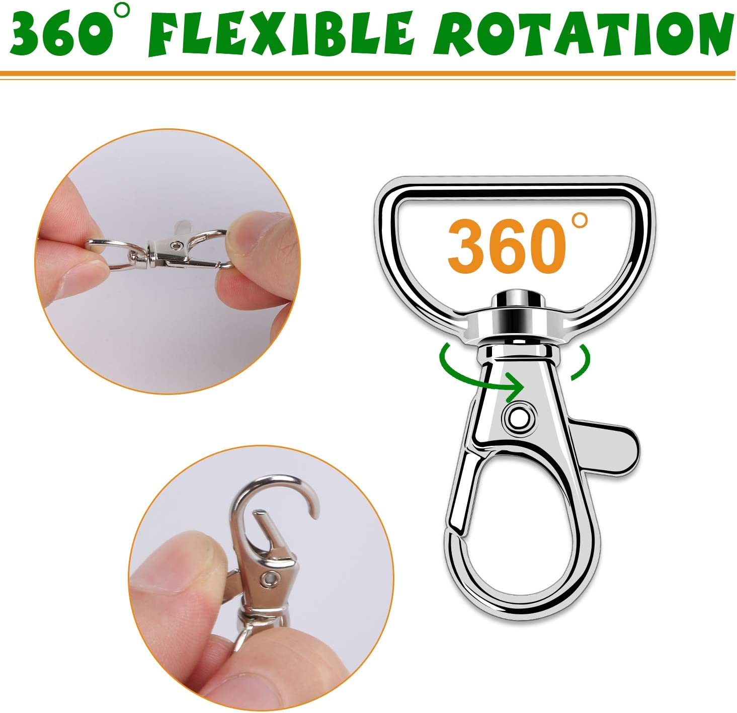 50PCS Swivel Clasps Lanyard Snap Hooks, Premium Key Chain Clip Hook Lobster Claw Clasp for Keychain Sewing Projects (3/4&rdquo;Inside Width) (Silver)