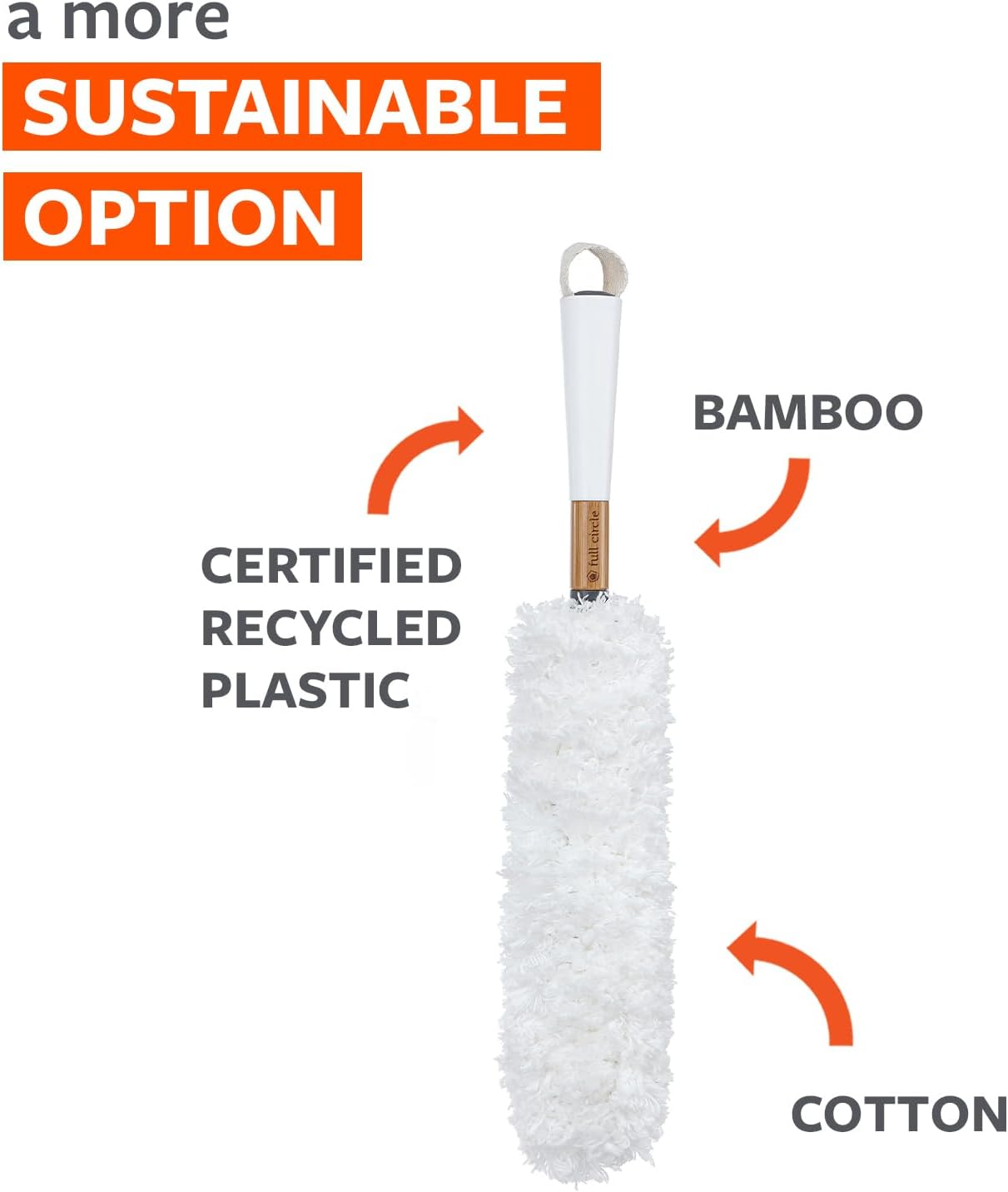 Full Circle Dust Whisperer Washable Microfiber Duster with Replaceable Head - Bendable | Machine Washable and Reusable | Ideal for Bookshelves, Blinds, Ceiling Fans, and More | White image number 1