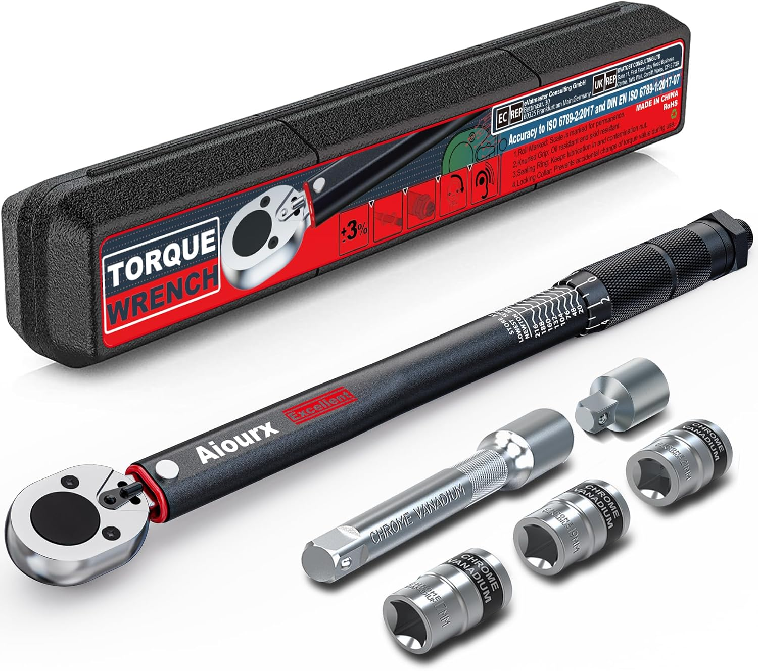 3/8" Drive Click Torque Wrench, 10-140 Nm Torque Spanner, Automotive, Motorcycle Maintenance, Spark Plug Socket