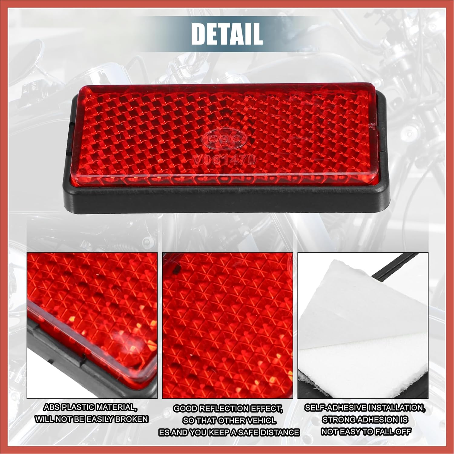 ACROPIX 6 Pcs Rectangular Stick-On Safety Spoke Reflective Self Adhesive Reflector for Gate Posts Cars Trailer Motorcycle Trucks Boat Bicycle Bike Red Car Parts