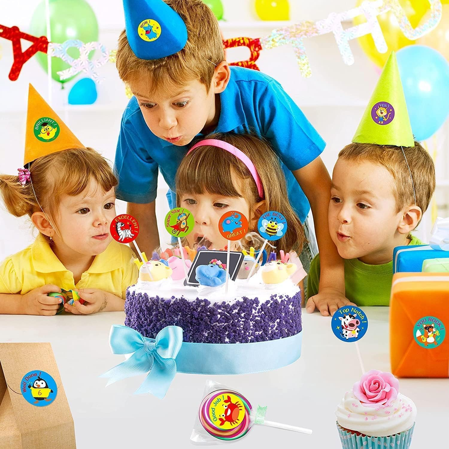 2500 Teacher Bonus Stickers for Children'S School - Animal Cartoon Paper Stickers 1 Inch - 5 Rolls 40 Labels image number 2