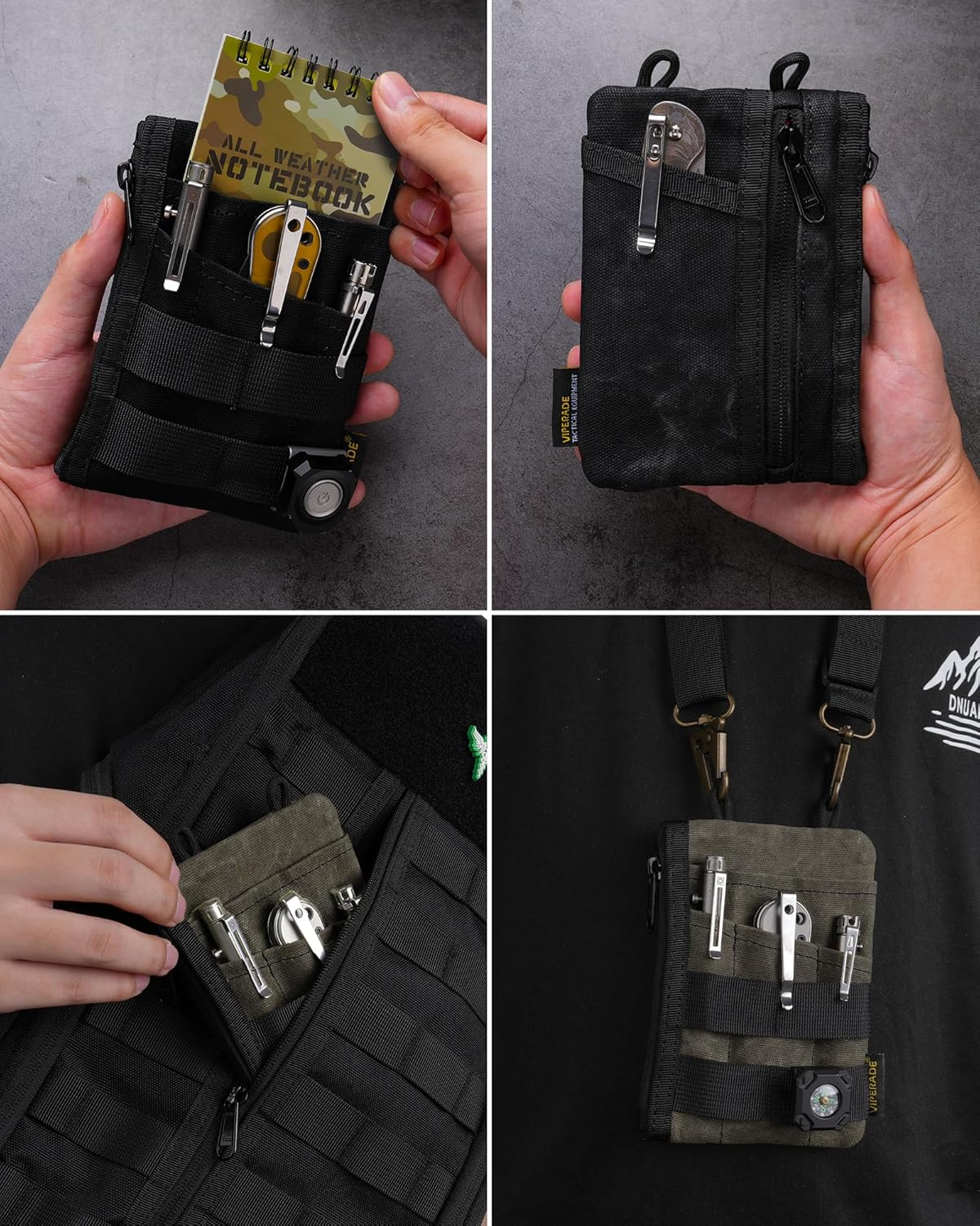 VIPERADE VE16N-OW Waxed Canvas Small EDC Pouch with 7 Pockets, Pocket Organizer Pouch for Men, Small Tool Pouches for EDC Multitools Pocket Knife Flashlight image number 2