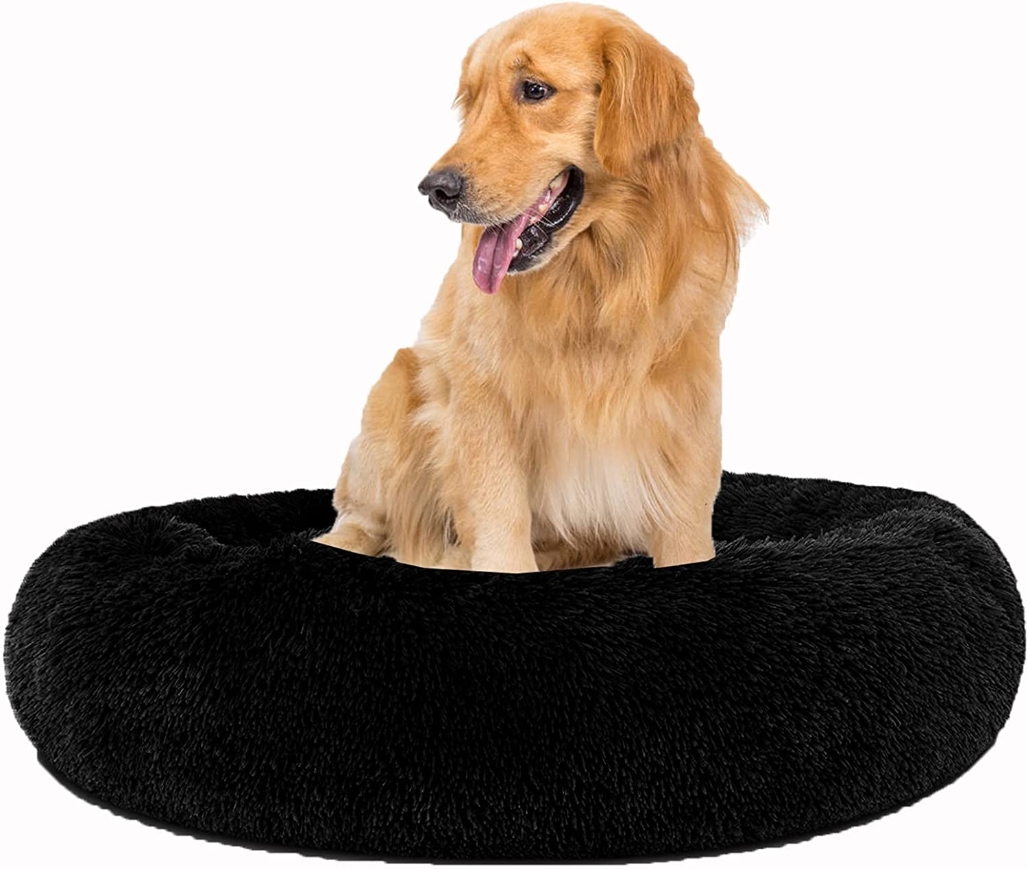 Calming Dog Bed for Small Medium Dogs,24 Inches Anti-Anxiety Donut Dog Cat Cuddler Bed Machine Washable Fluffy Luxury Anti-Slip Waterproof Mute Base Warming Cozy Soft Pet round Bed-Pink