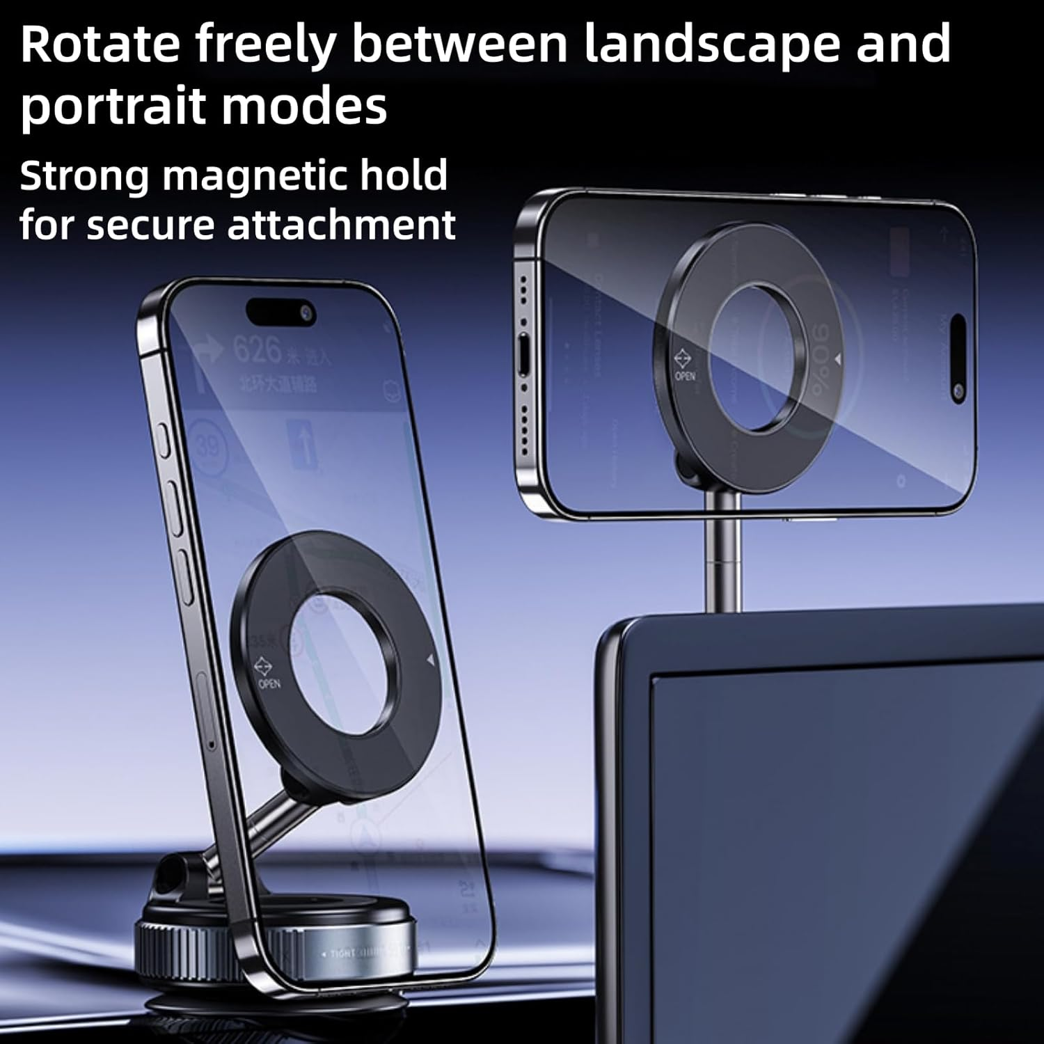 RAUWIZX Magnetic Suction Cup Phone Holder Foldable Magnetic Suction Cup Phone Mount 360&deg; Adjustable for Your Car/Gym/Mirror Mount Compatible with Iphone and Android image number 2