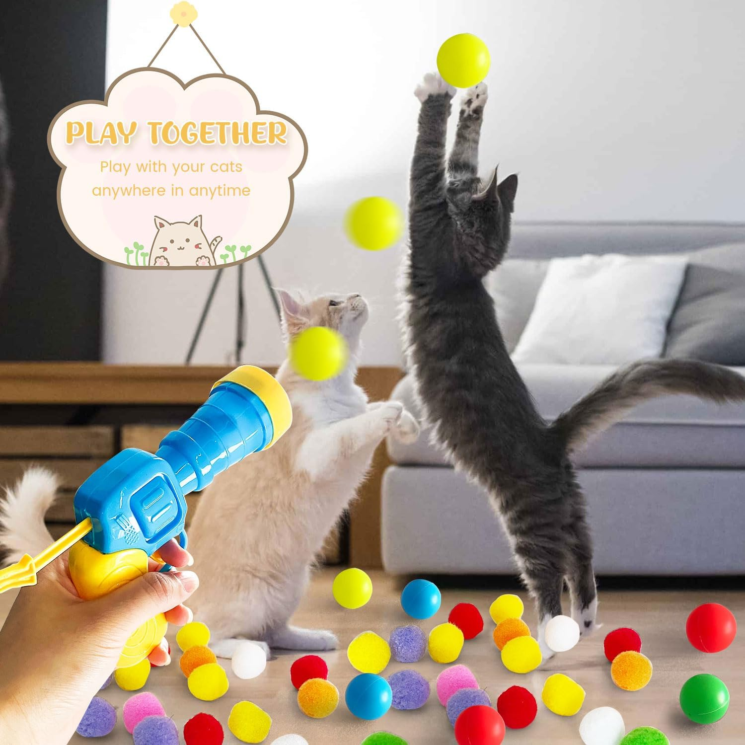 Interactive Cat Toys, Cat Ball Toy Launcher,Cat Ball Gun with 100Pcs Soft Pom Pom Balls and 50Pcs Plastic Balls,Shooting Gun Plush Ball for Indoor Pet Cat Exercise,Training,Chasing (150 PCS, Style 2) image number 6