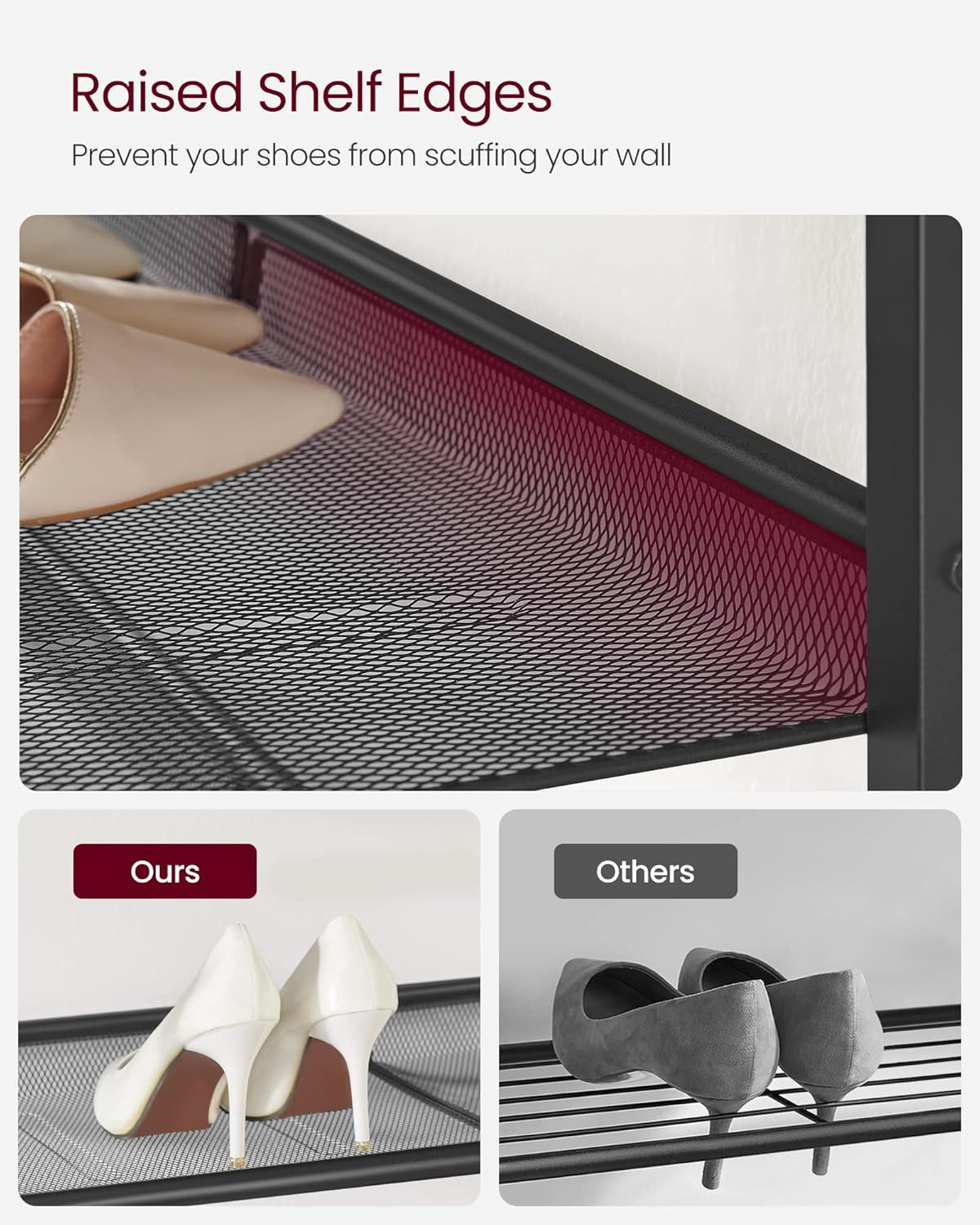 VASAGLE Shoe Rack for Entryway, 4-Tier Shoe Rack Organizer with Storage Shelves and Spacious Top, Freestanding, Adjustable, Industrial, Rustic Brown and Ink Black ULBS040B01 image number 4