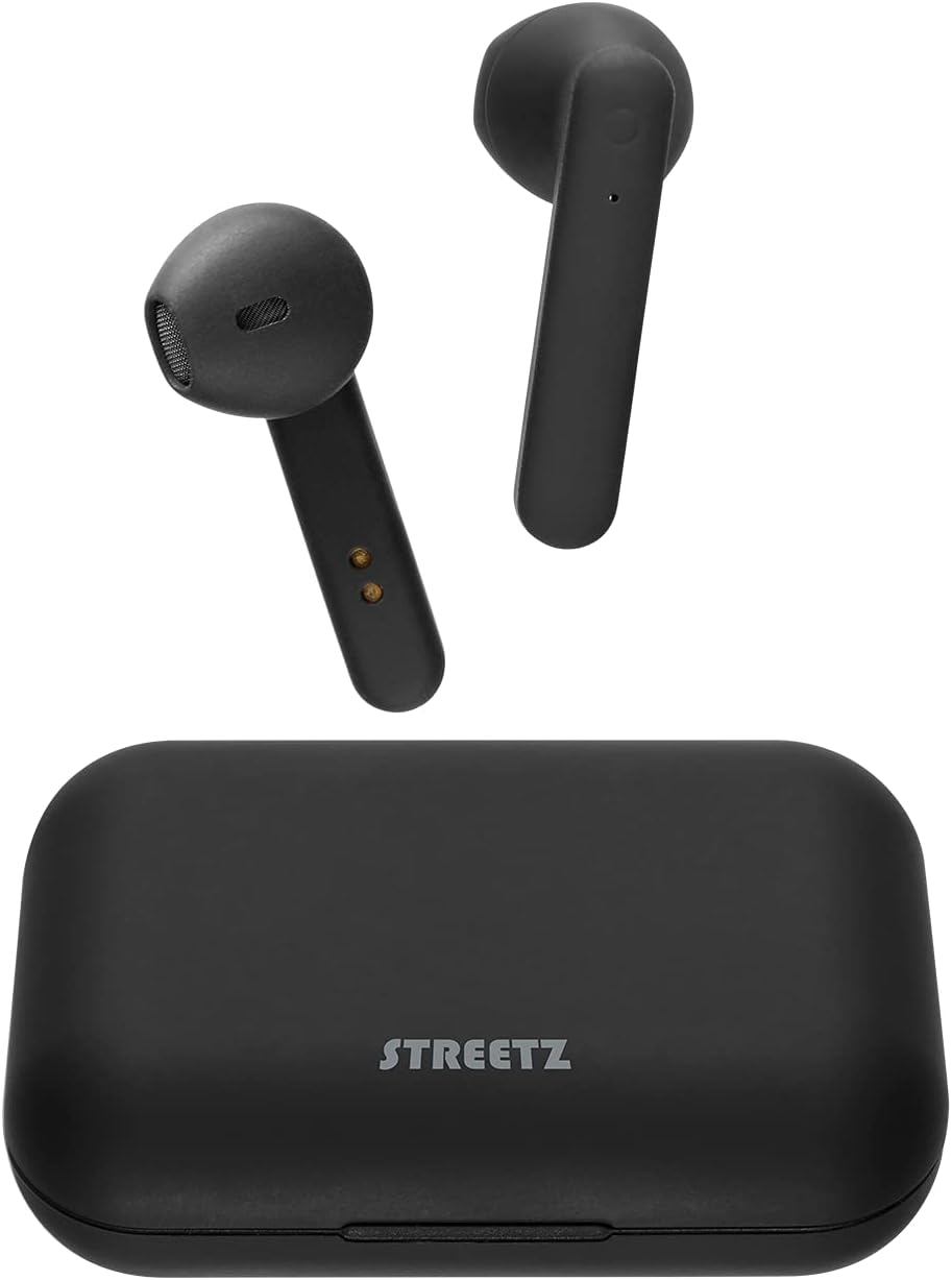 STREETZ TWS-105 Stereo Bluetooth Headphones In-Ear Wireless Headphones, Bluetooth 5.0 Earbuds with Built-In Microphone and Quick Charging Case up to 12 Hours of Music Playback, Comfortable Grip, White