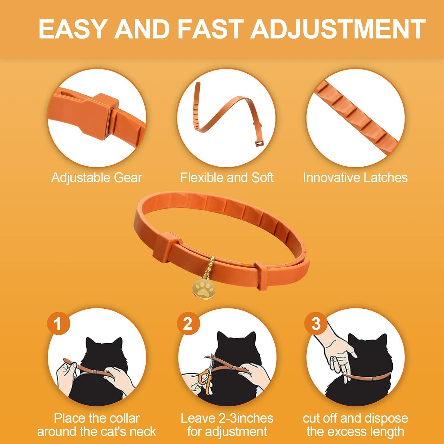 4 Pcs Calming Cats Collar Adjustable Cat Calm Collar Lavender Scent Relaxing Cat Collar with 2 Pendant for Puppies Cats Reduce Stress Aggression Anxious, up to 15 Inches (Orange) image number 5