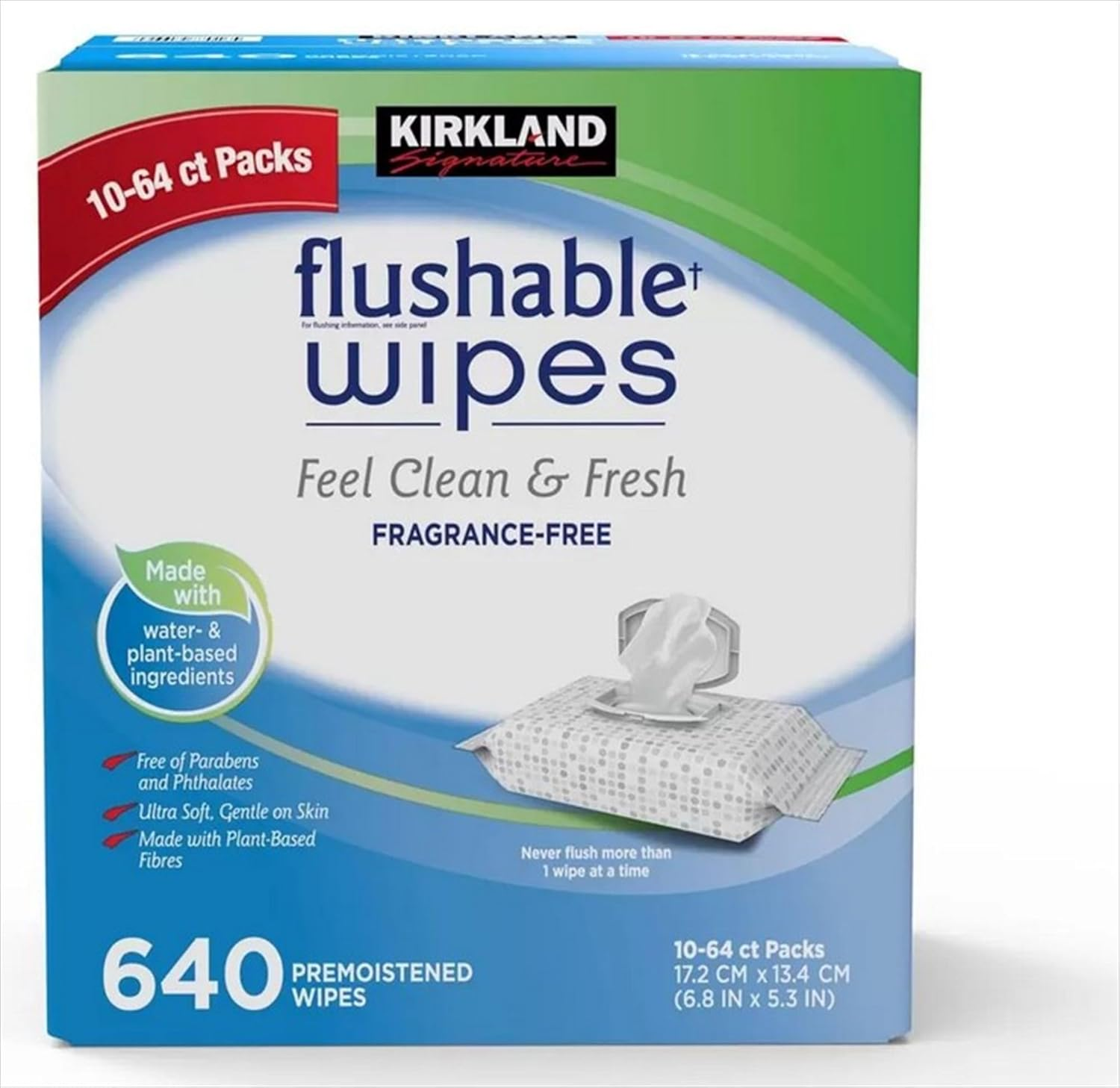 Kirkland Signature Flushable Wipes, 640 Count, Fresh & Clean, Pack of 10 image number 3